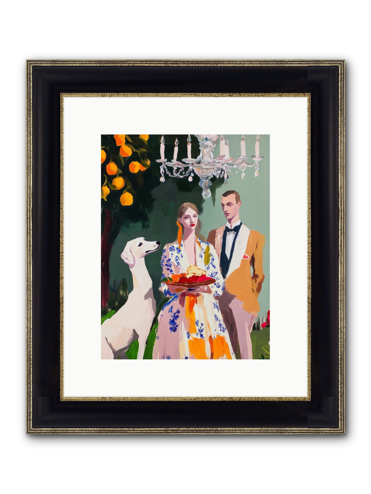 Orange Blossom Ball Framed Print - Black & Gold 9x12
