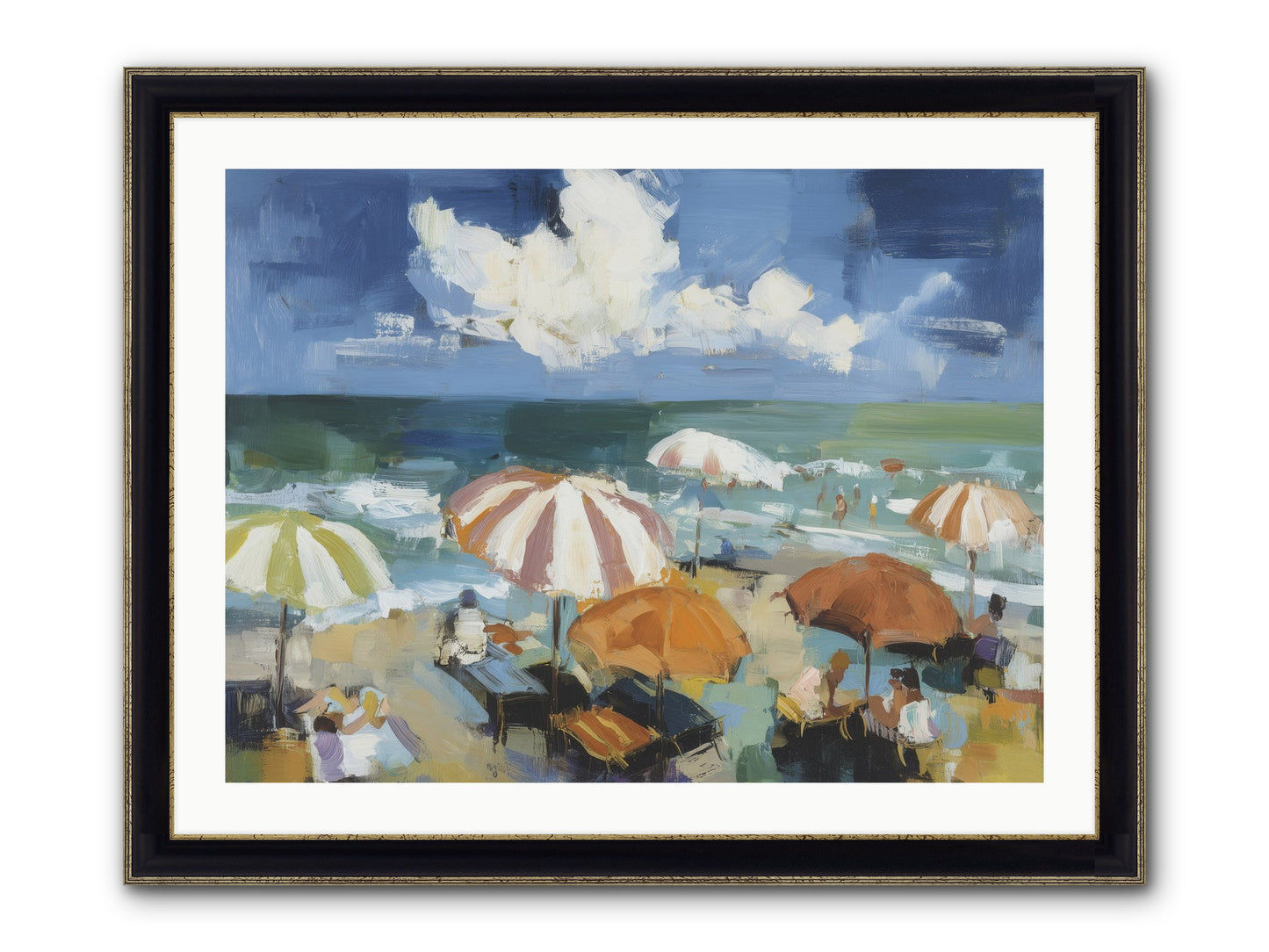 Over Mediterranean Blue Framed Print - Black & Gold 32x24