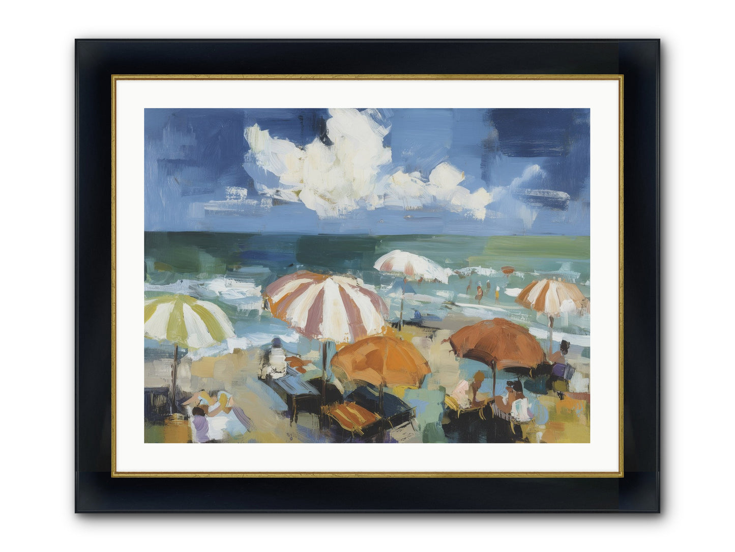 Over Mediterranean Blue Framed Print - Wide Black w/Gold 32x24