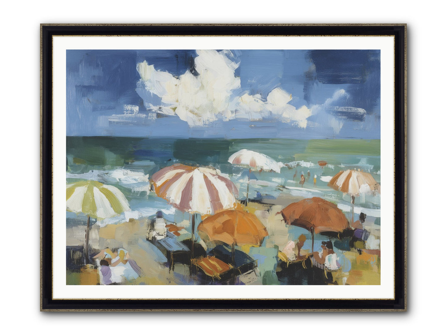 Over Mediterranean Blue Framed Print - Black & Gold 48x36