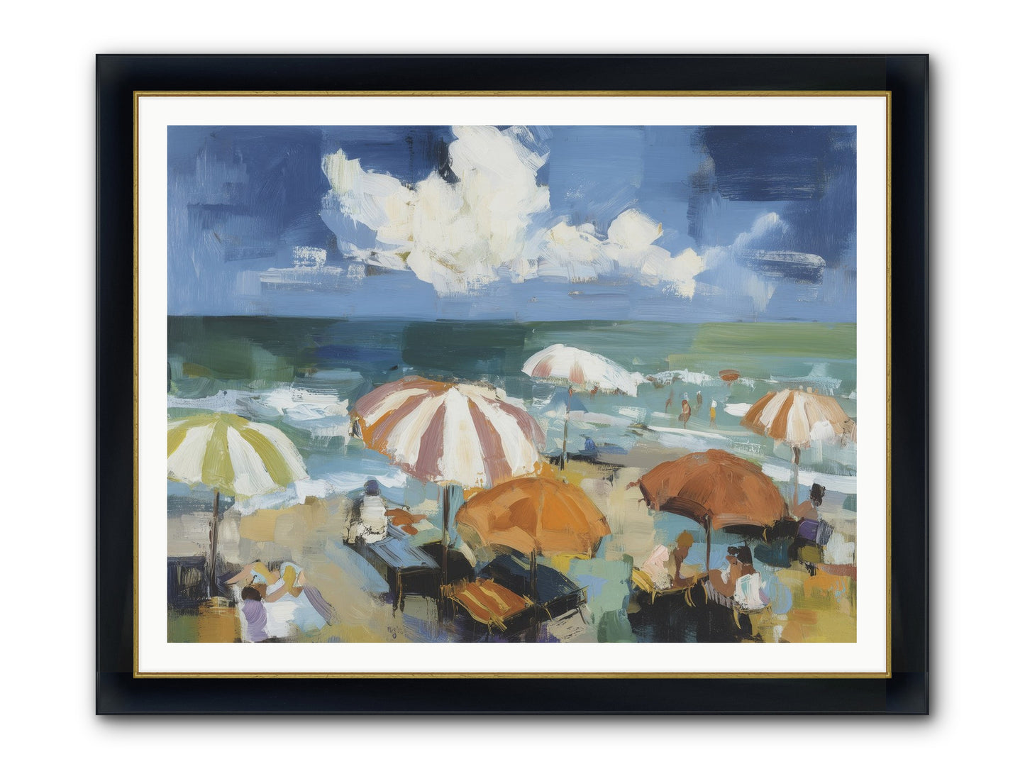 Over Mediterranean Blue Framed Print - Wide Black w/Gold 48x36