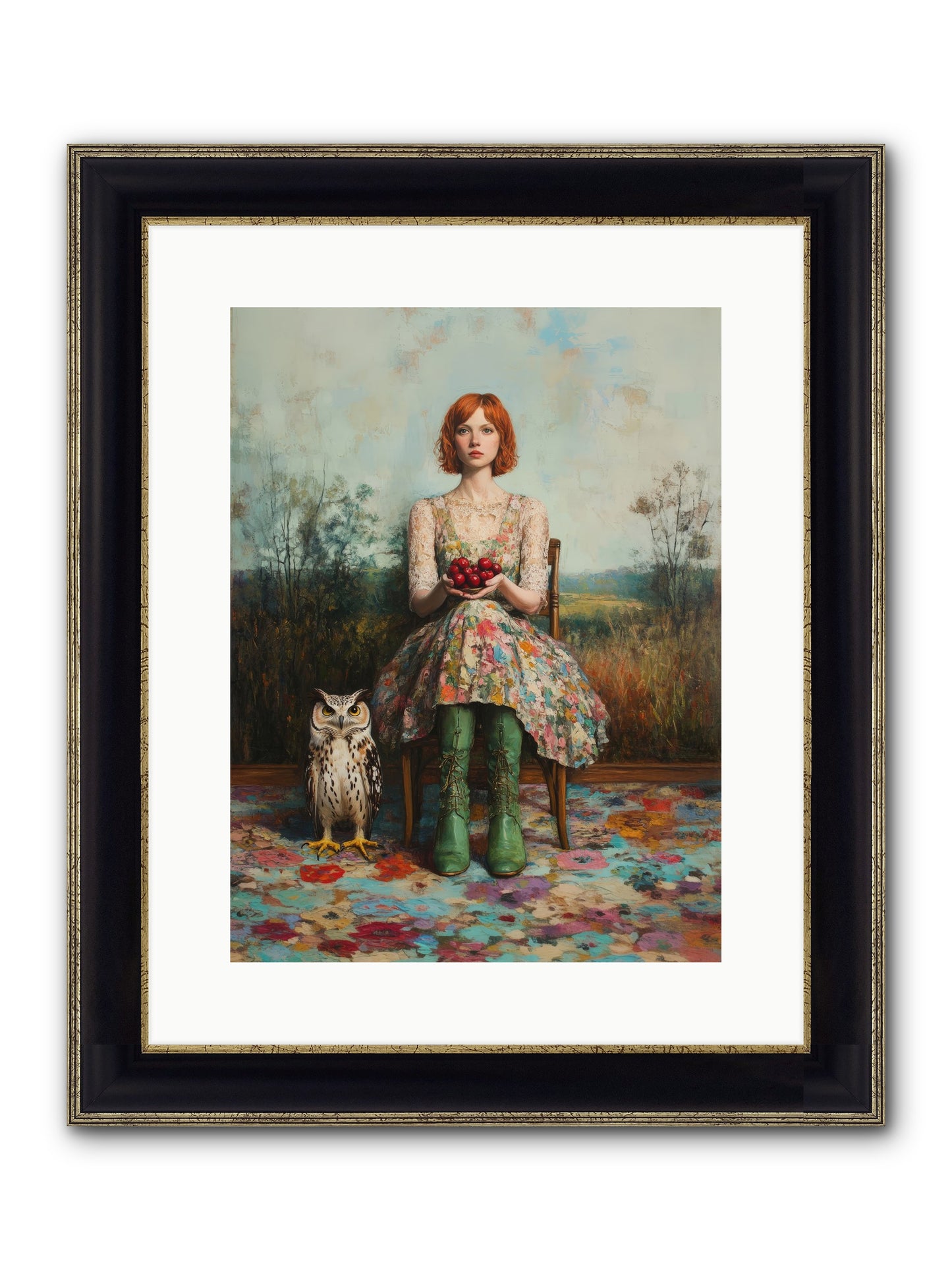 Owl Keeper's Solitude Framed Print - Black & Gold 12x16