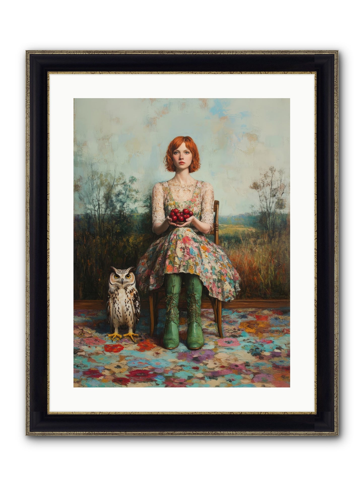 Owl Keeper's Solitude Framed Print - Black & Gold 18x24