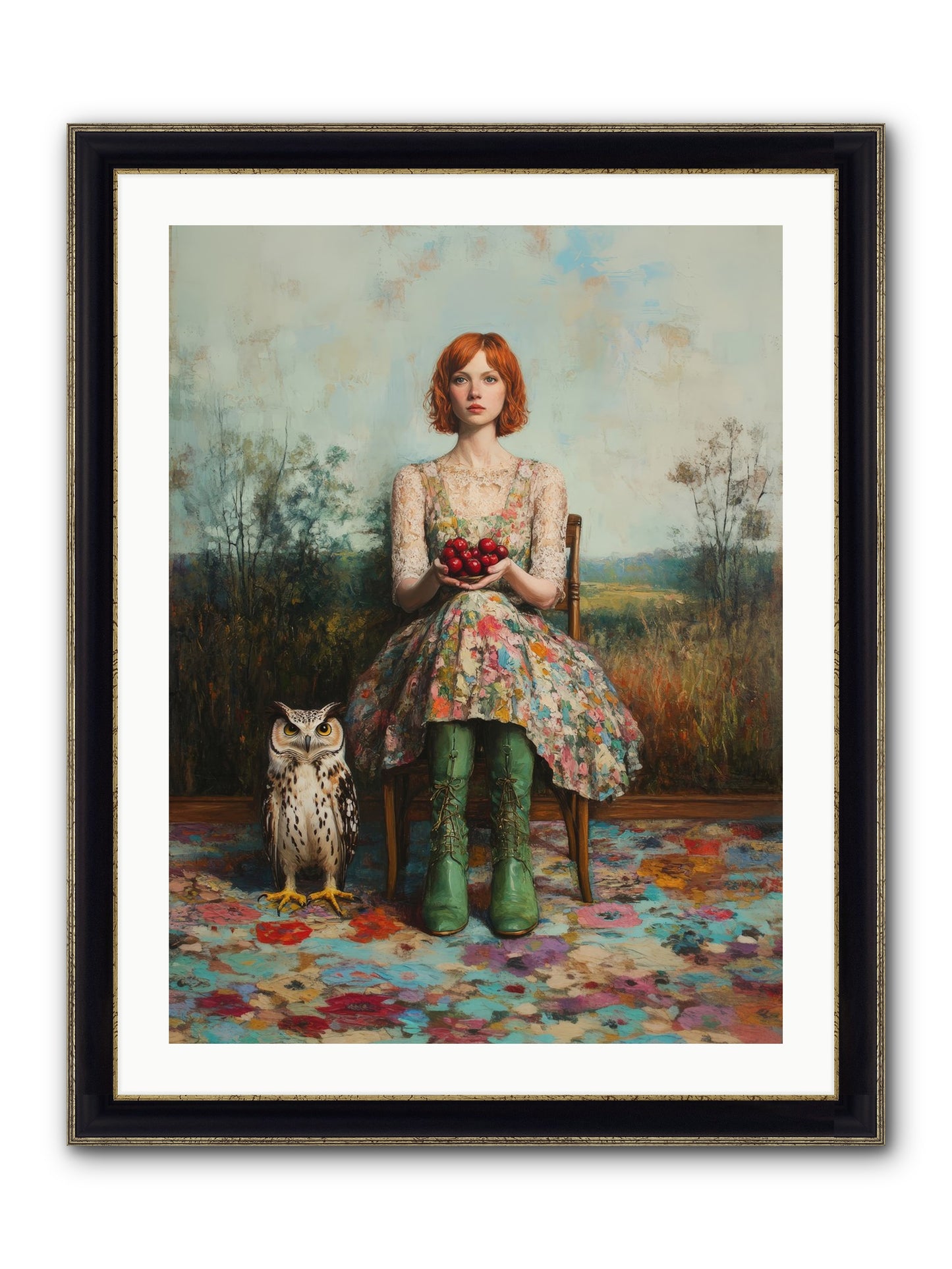 Owl Keeper's Solitude Framed Print - Black & Gold 24x32