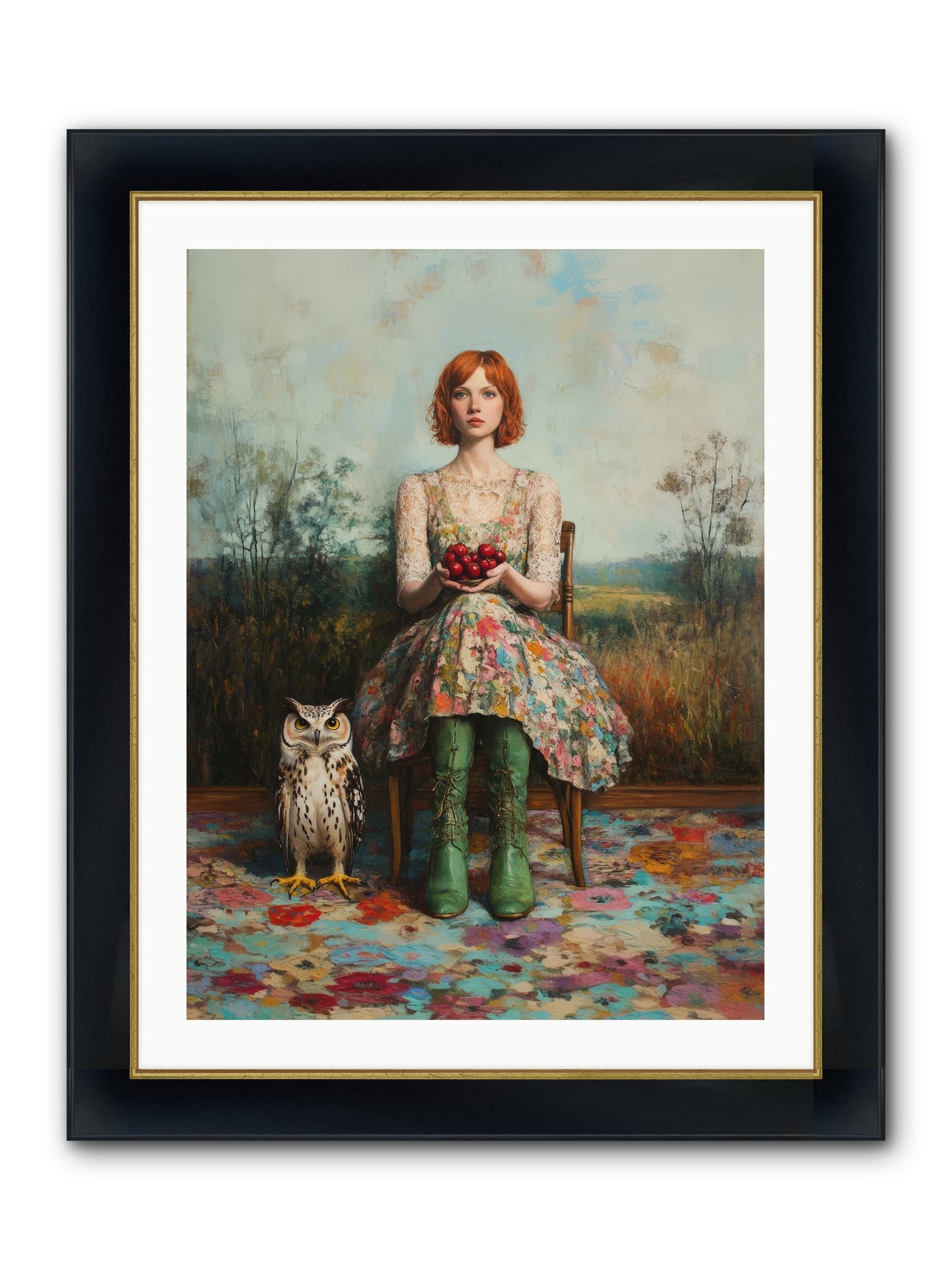 Owl Keeper's Solitude Framed Print - Wide Black w/Gold 24x32
