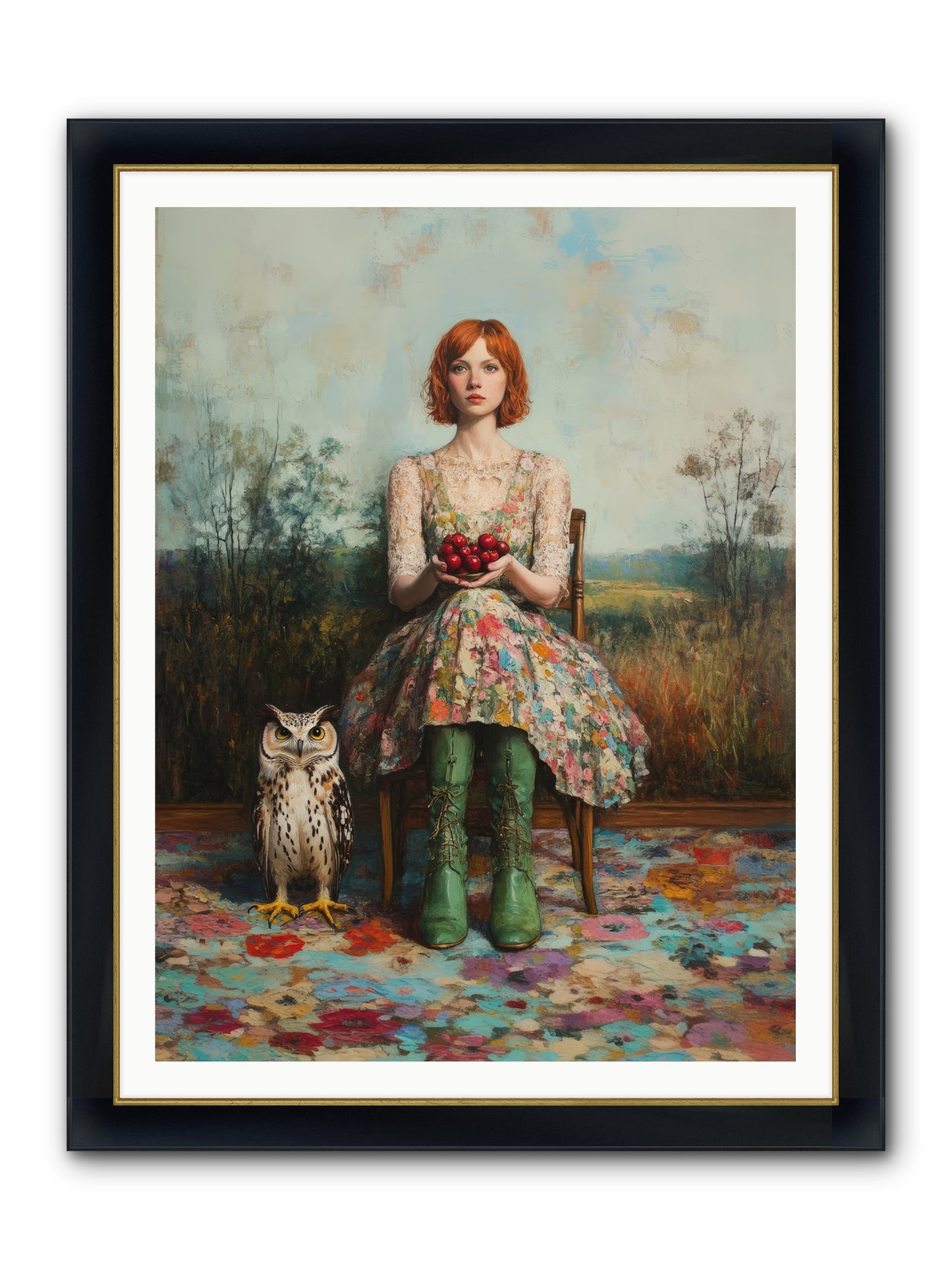 Owl Keeper's Solitude Framed Print - Wide Black w/Gold 36x48