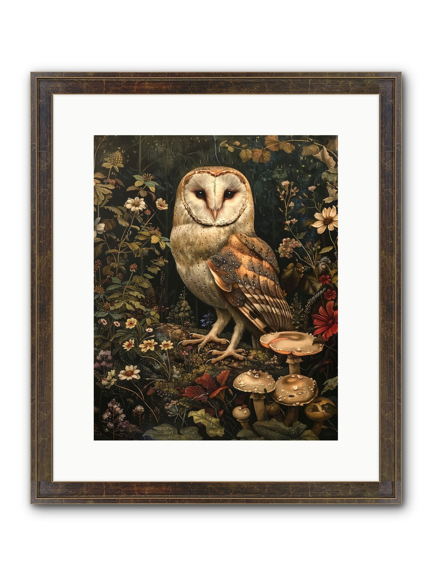 Owl's Vigil Framed Print - Slimwoods Black/Gold 12x15