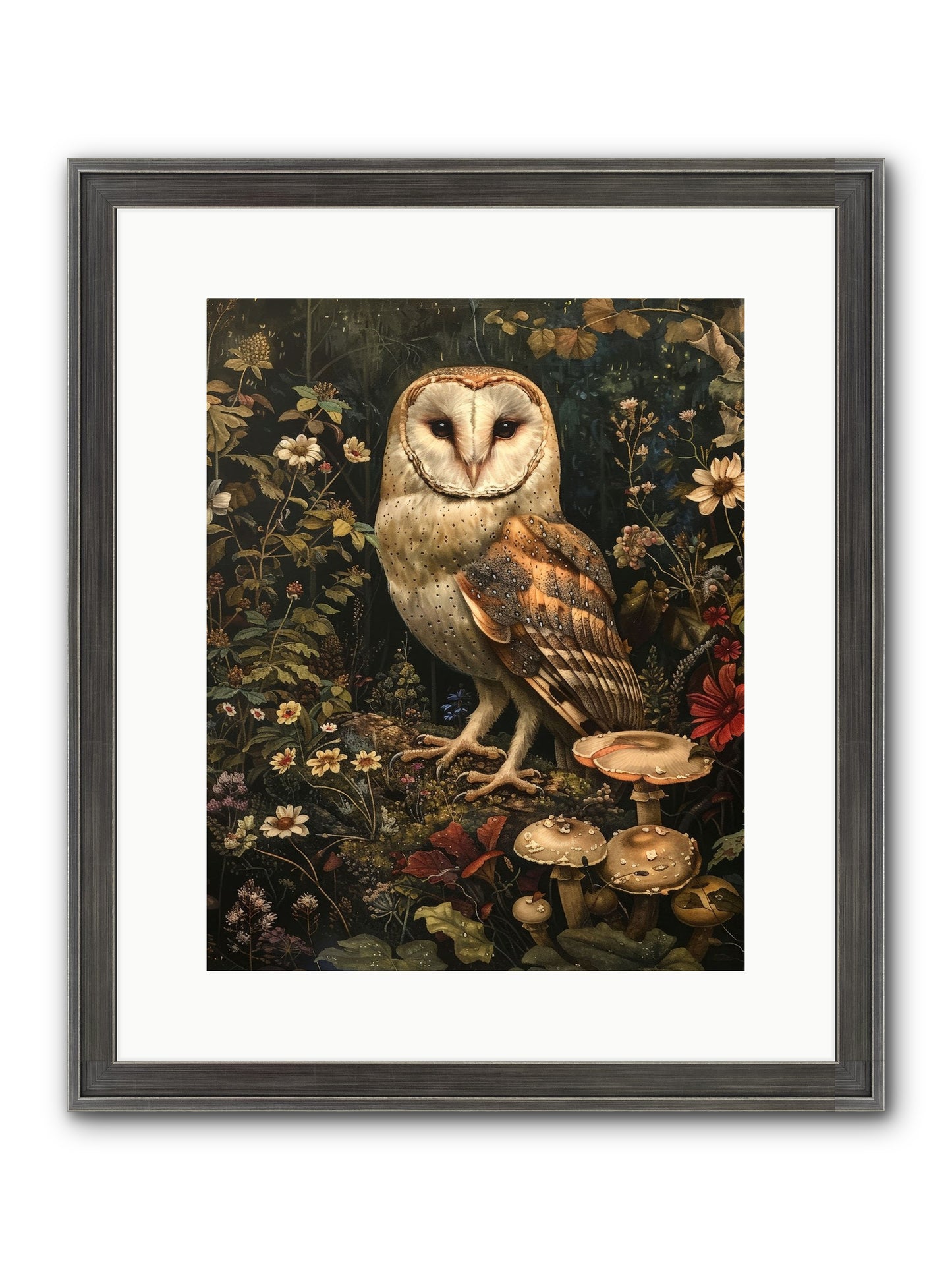 Owl's Vigil Framed Print - Slimwoods Black/Silver 12x15