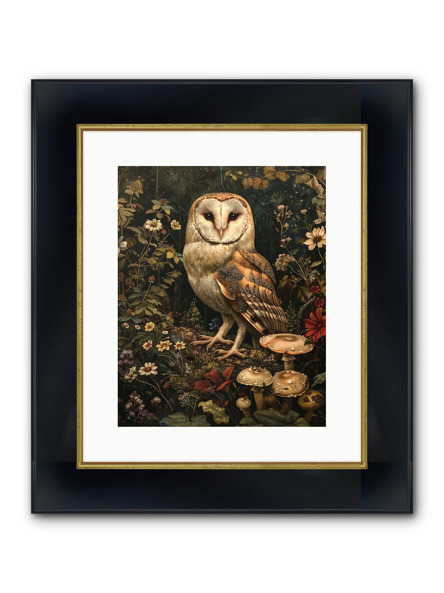 Owl's Vigil Framed Print - Wide Black w/Gold 12x15