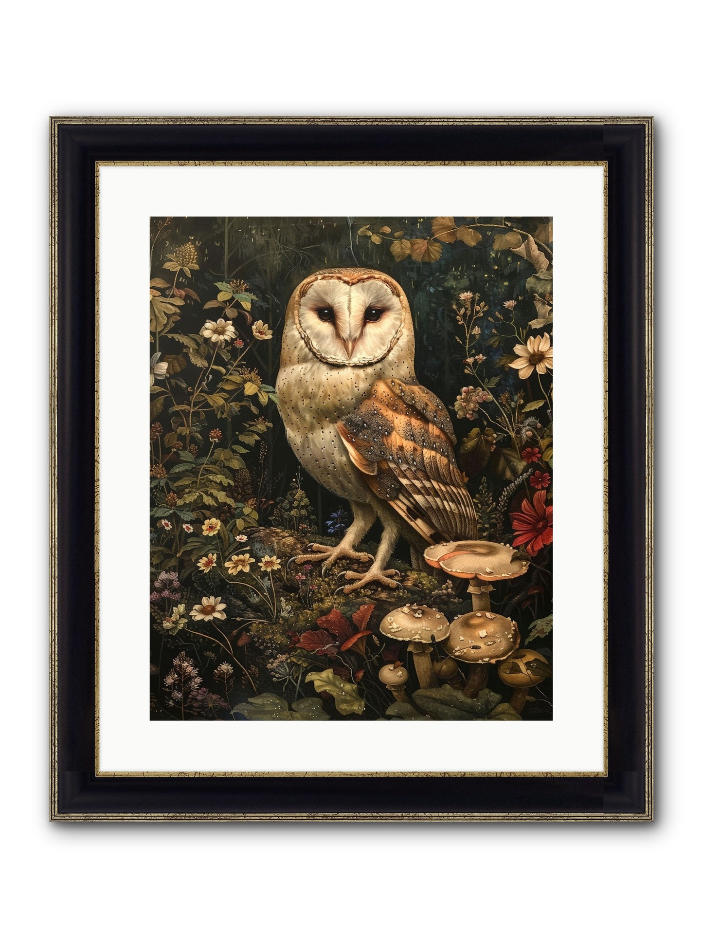 Owl's Vigil Framed Print - Black & Gold 16x20