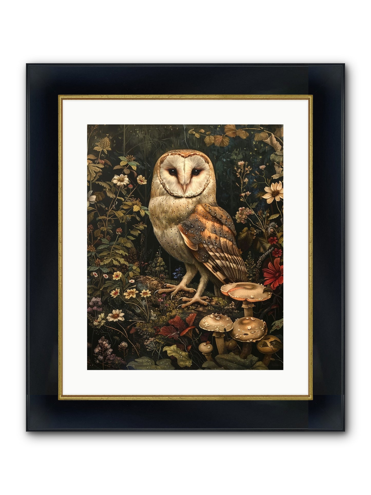Owl's Vigil Framed Print - Wide Black w/Gold 16x20