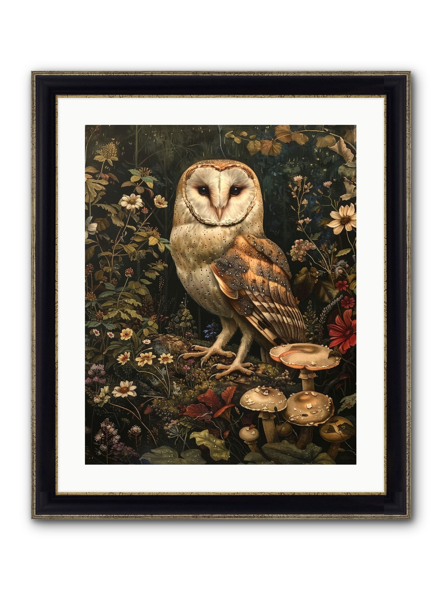 Owl's Vigil Framed Print - Black & Gold 20x25