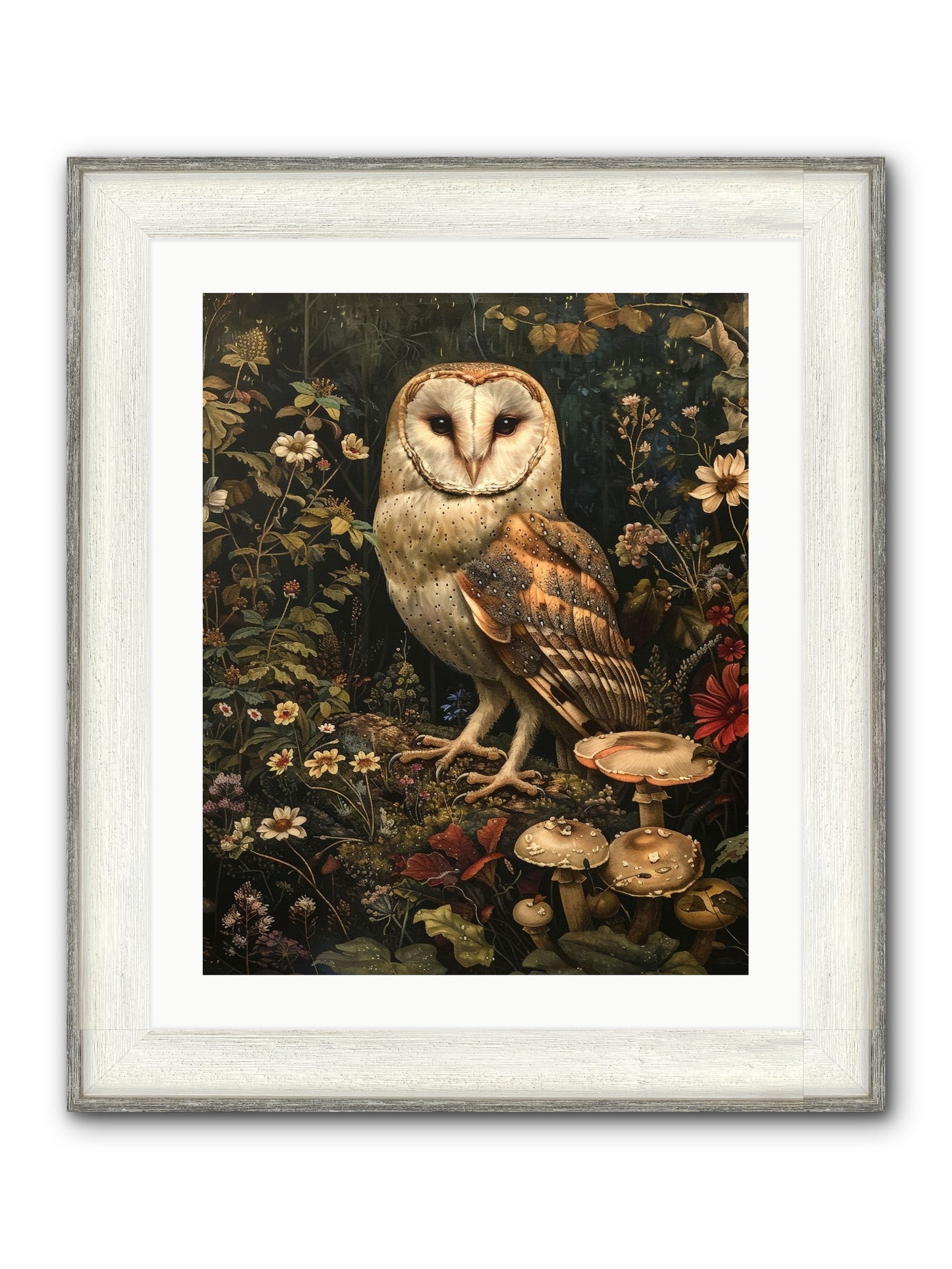 Owl's Vigil Framed Print - Driftwood White 20x25