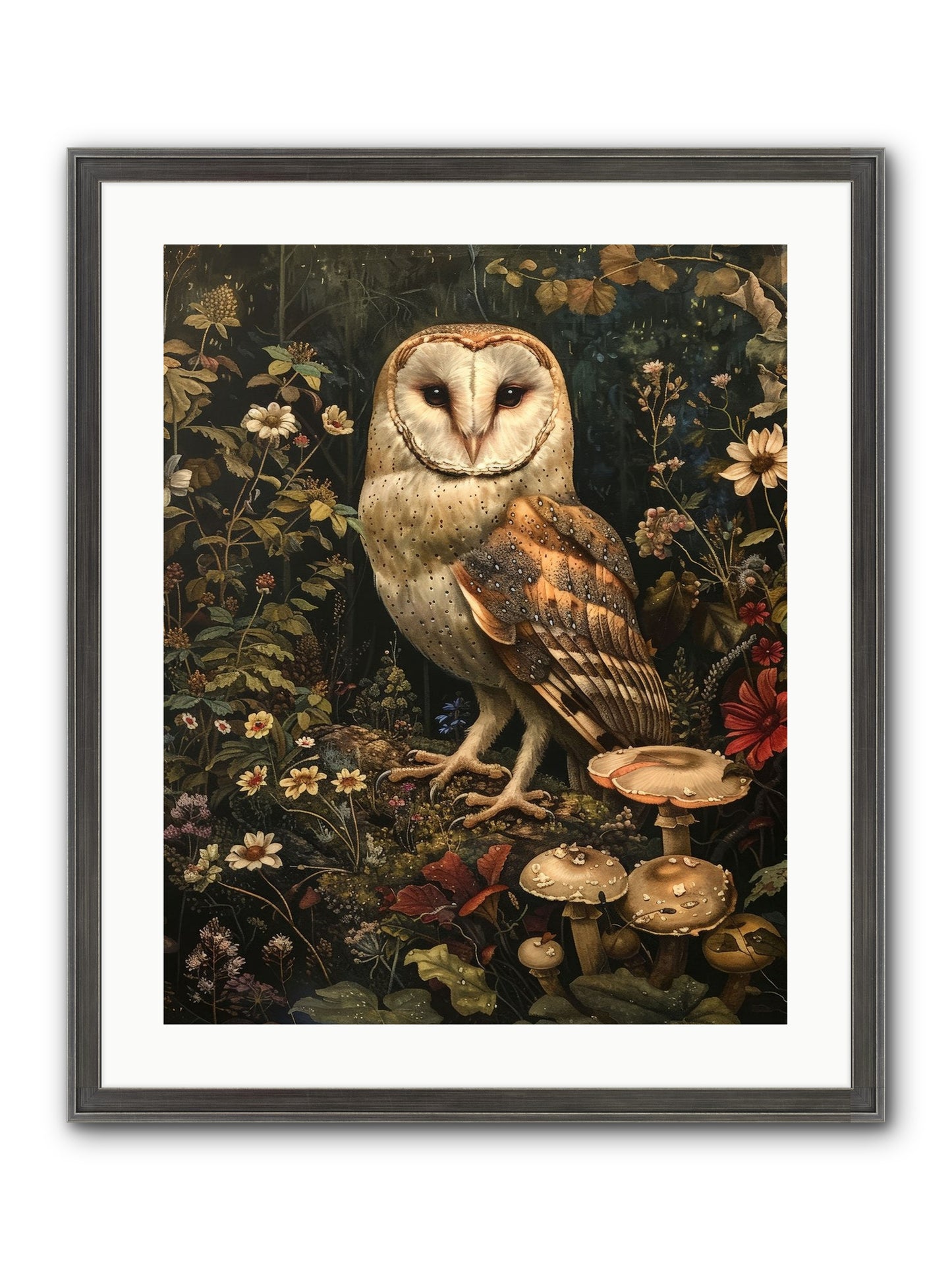 Owl's Vigil Framed Print - Slimwoods Black/Silver 20x25