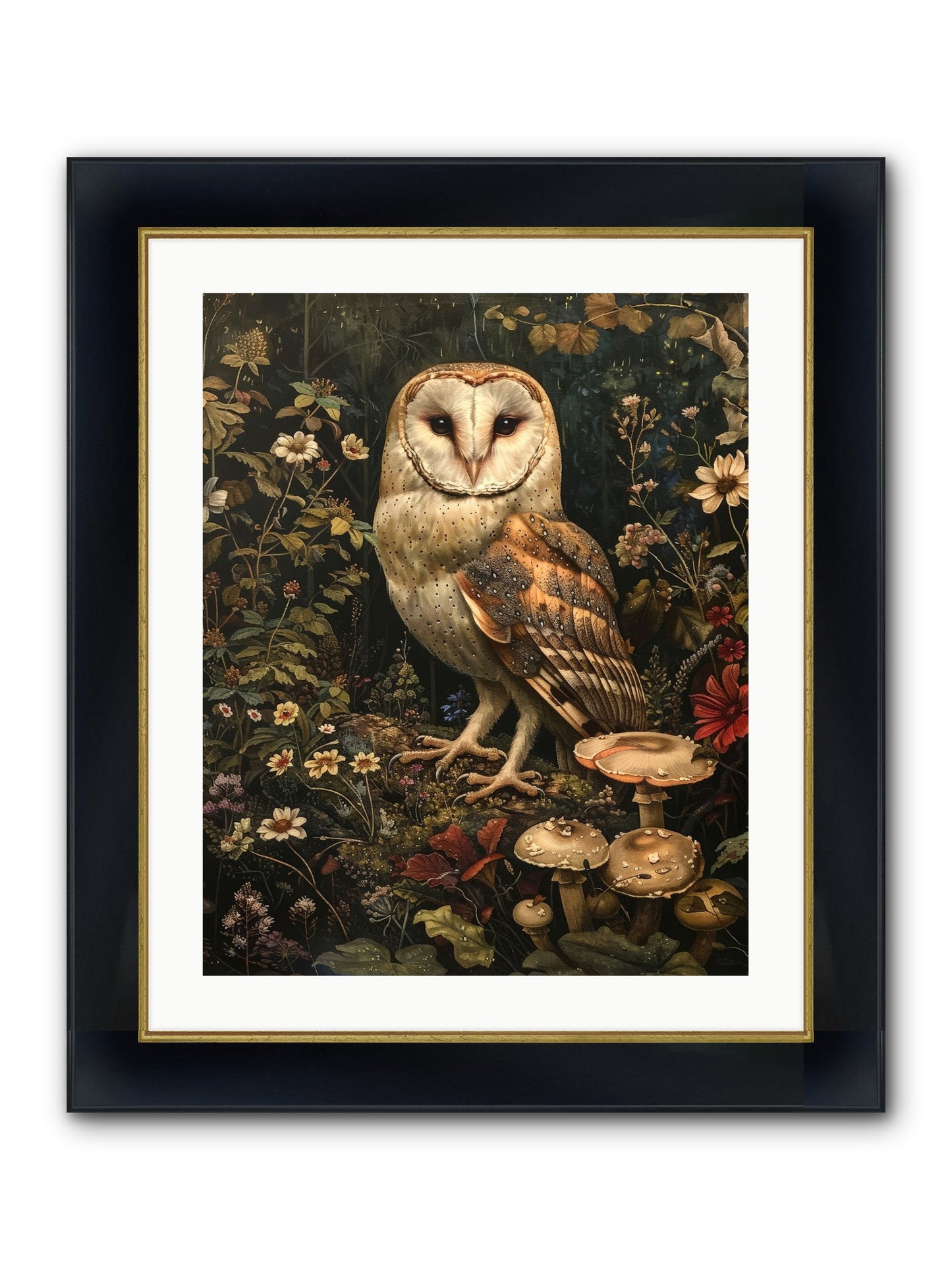 Owl's Vigil Framed Print - Wide Black w/Gold 20x25