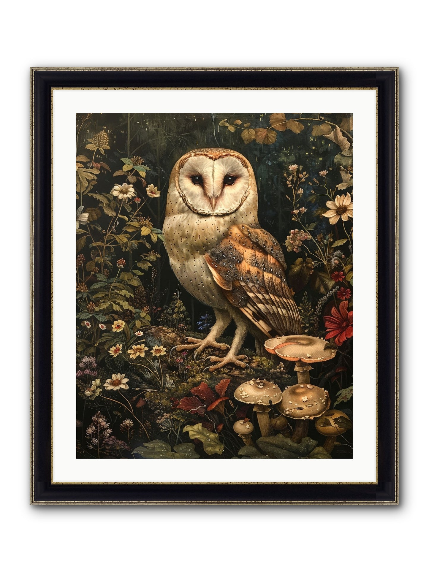 Owl's Vigil Framed Print - Black & Gold 24x30