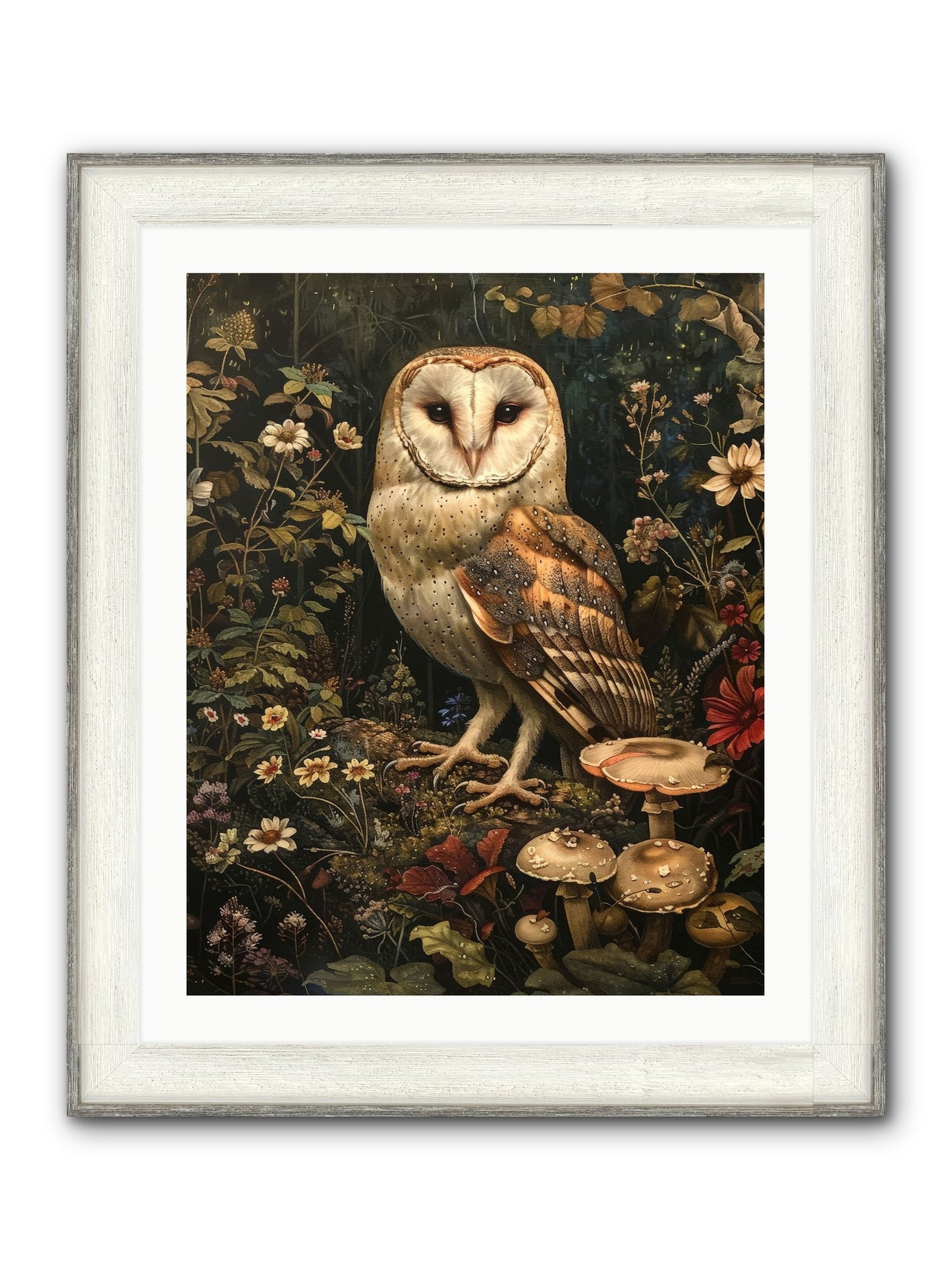 Owl's Vigil Framed Print - Driftwood White 24x30