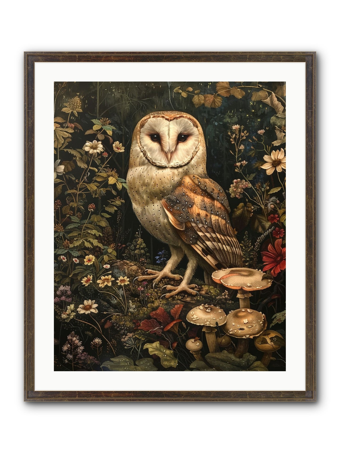 Owl's Vigil Framed Print - Slimwoods Black/Gold 24x30