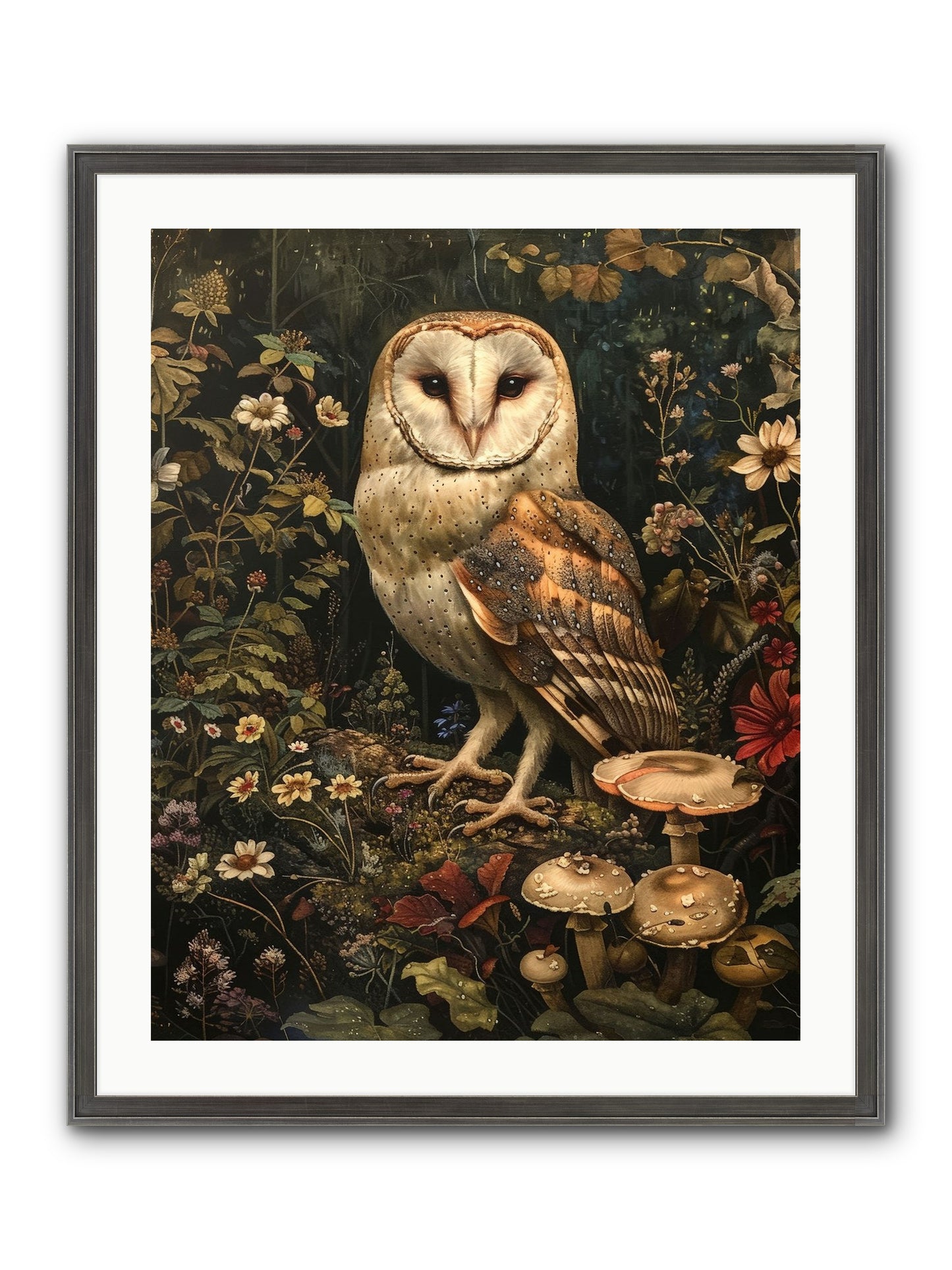Owl's Vigil Framed Print - Slimwoods Black/Silver 24x30