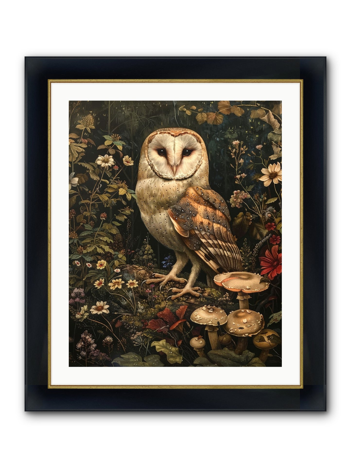 Owl's Vigil Framed Print - Wide Black w/Gold 24x30