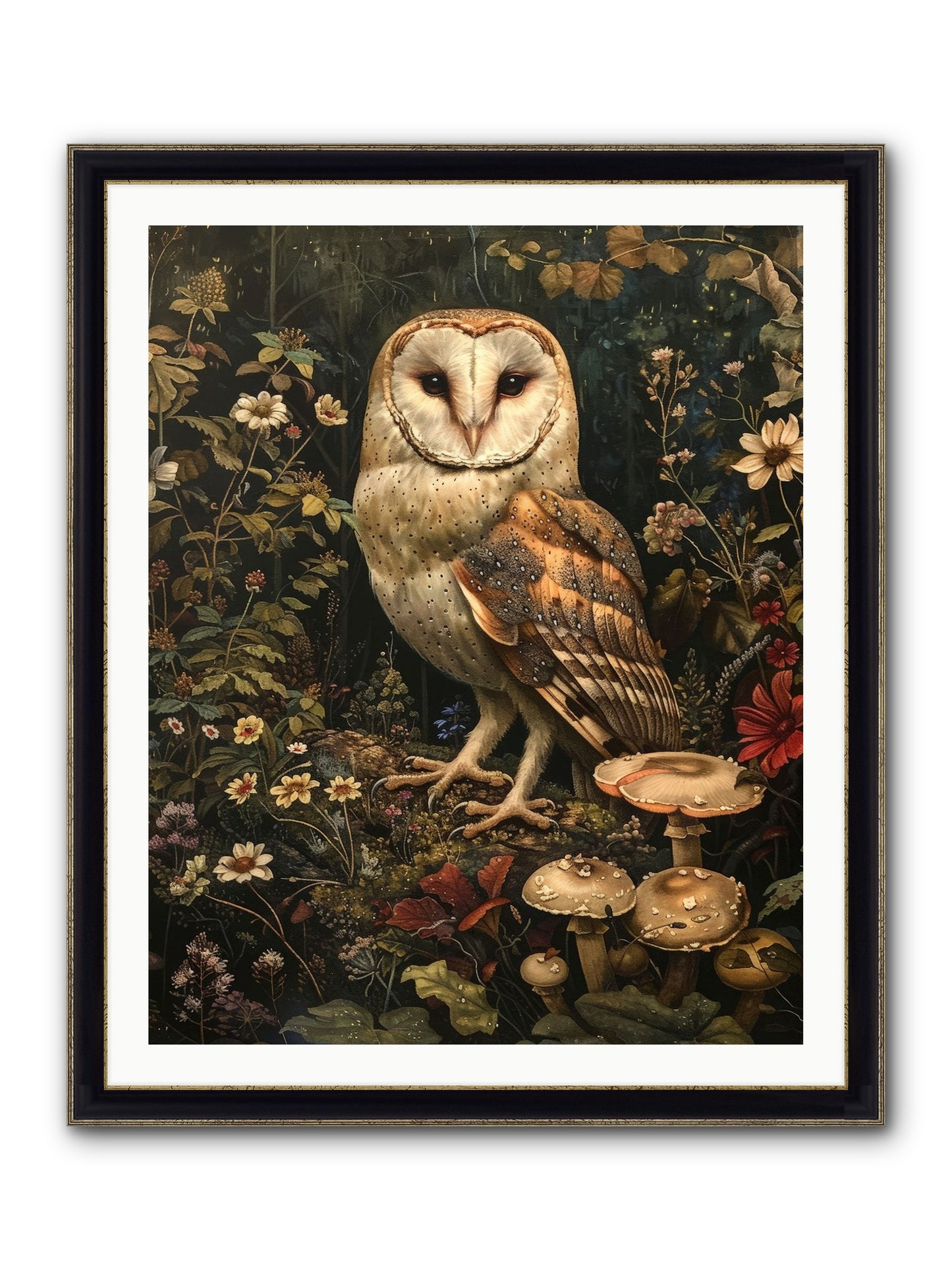 Owl's Vigil Framed Print - Black & Gold 32x40