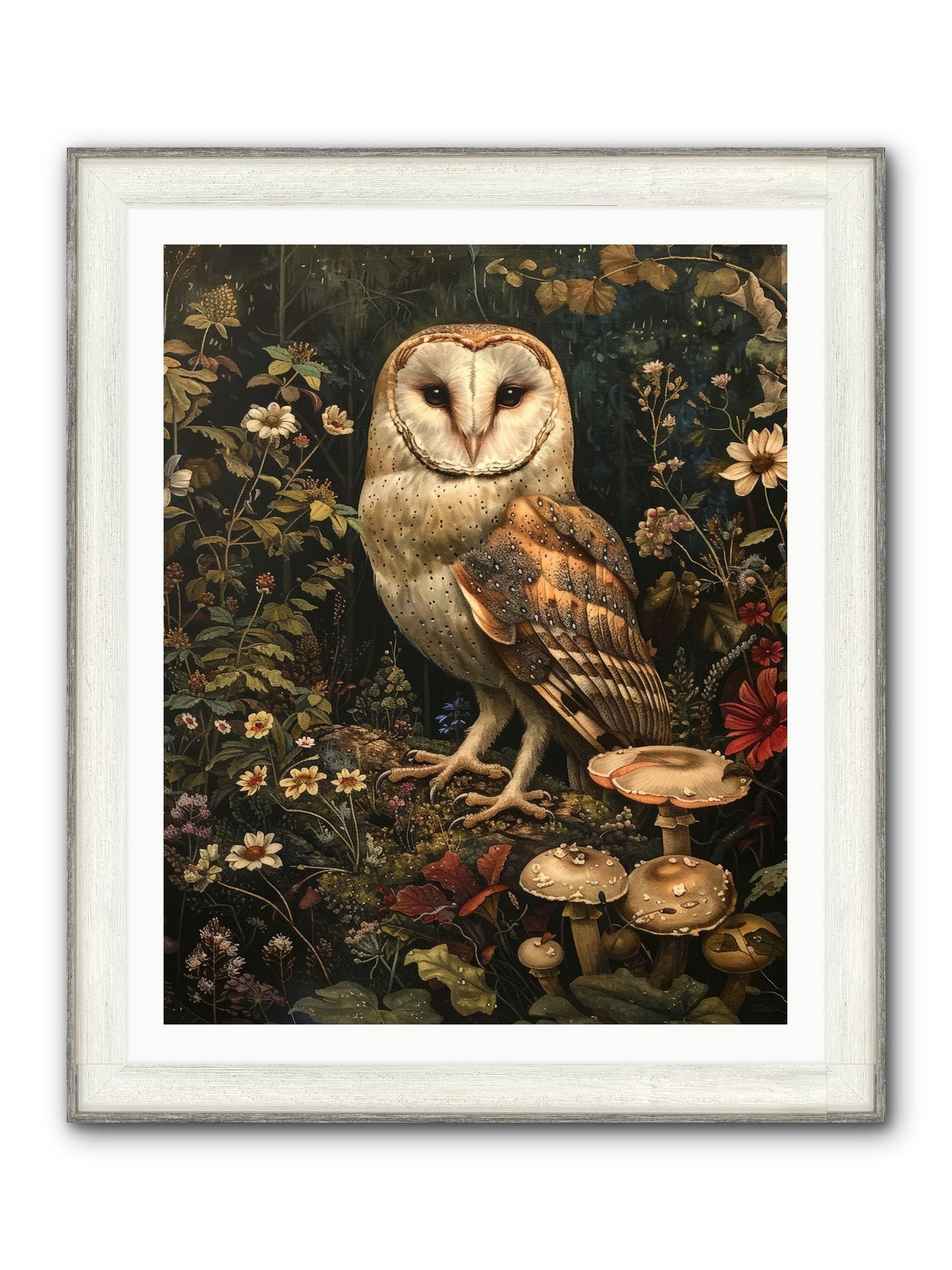 Owl's Vigil Framed Print - Driftwood White 32x40
