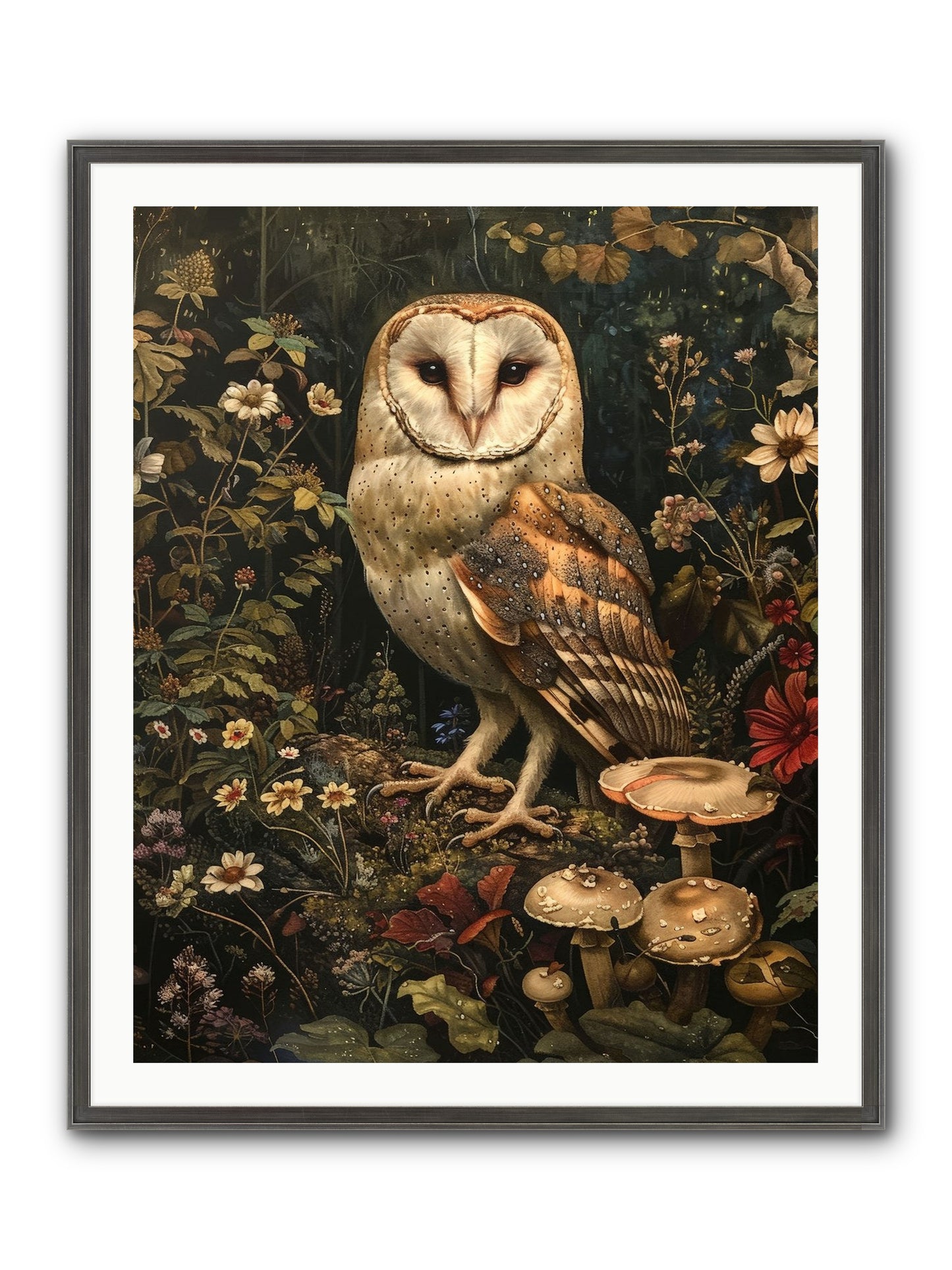 Owl's Vigil Framed Print - Slimwoods Black/Silver 32x40