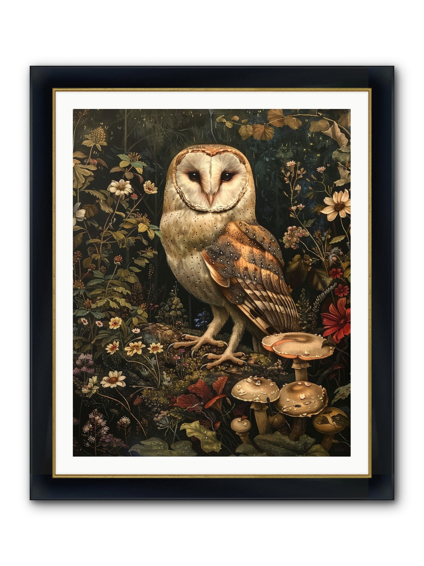 Owl's Vigil Framed Print - Wide Black w/Gold 32x40