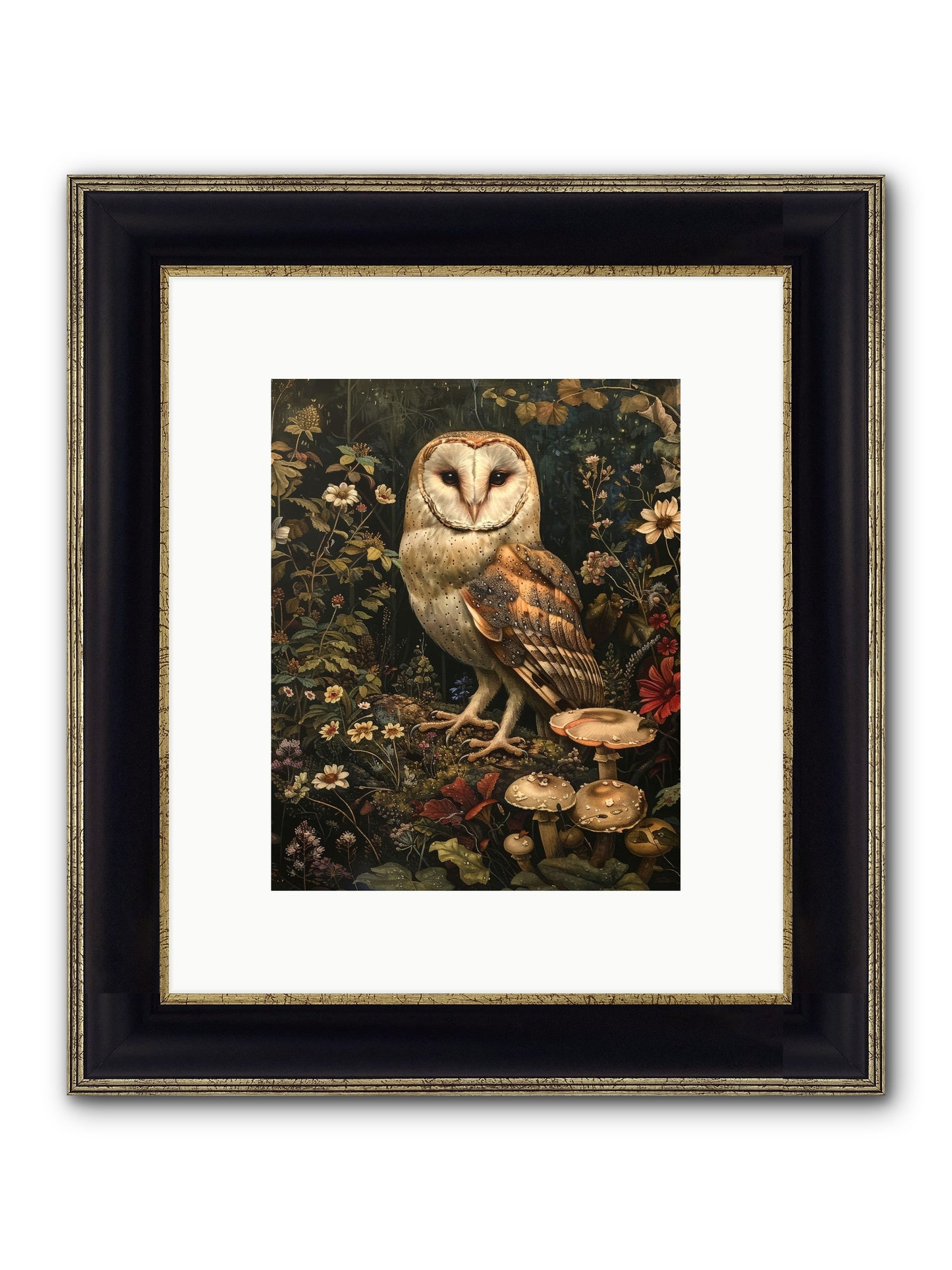 Owl's Vigil Framed Print - Black & Gold 8x10