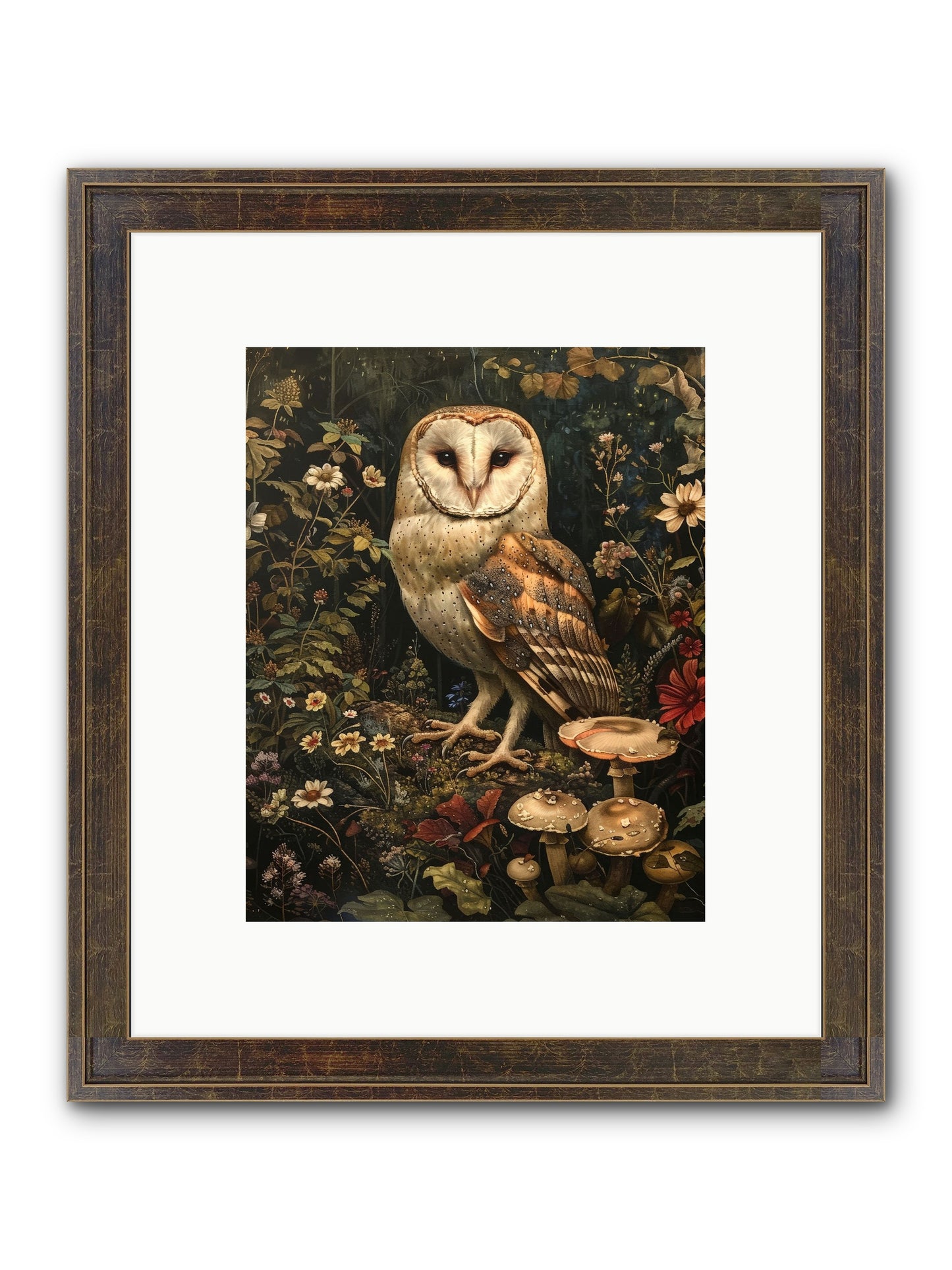 Owl's Vigil Framed Print - Slimwoods Black/Gold 8x10