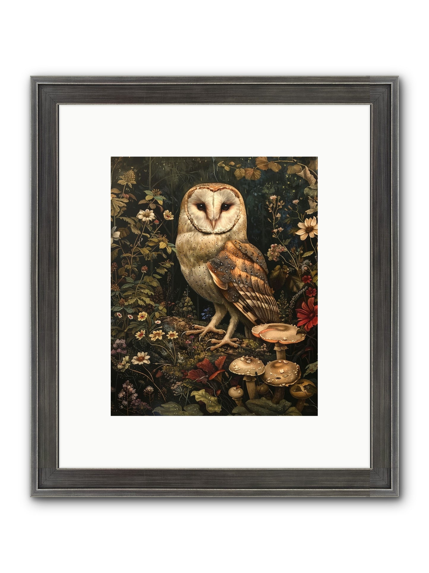 Owl's Vigil Framed Print - Slimwoods Black/Silver 8x10