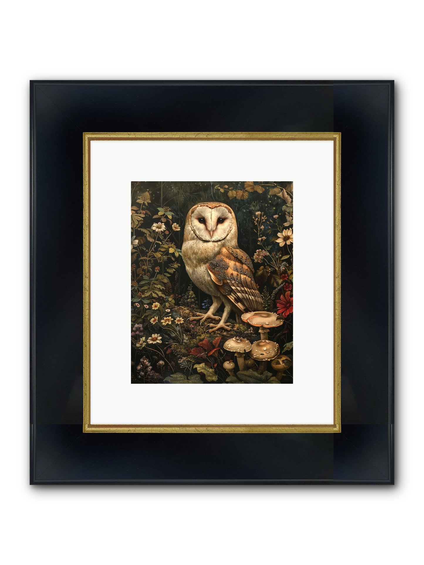 Owl's Vigil Framed Print - Wide Black w/Gold 8x10