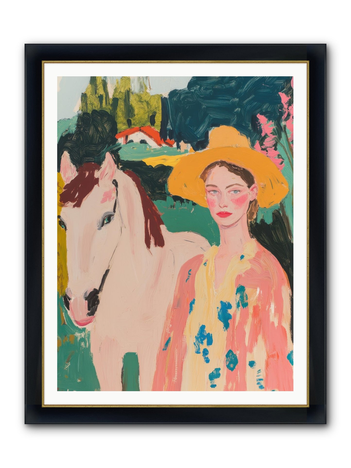 Painted Canyon Rider Framed Print - Wide Black w/Gold 36x48
