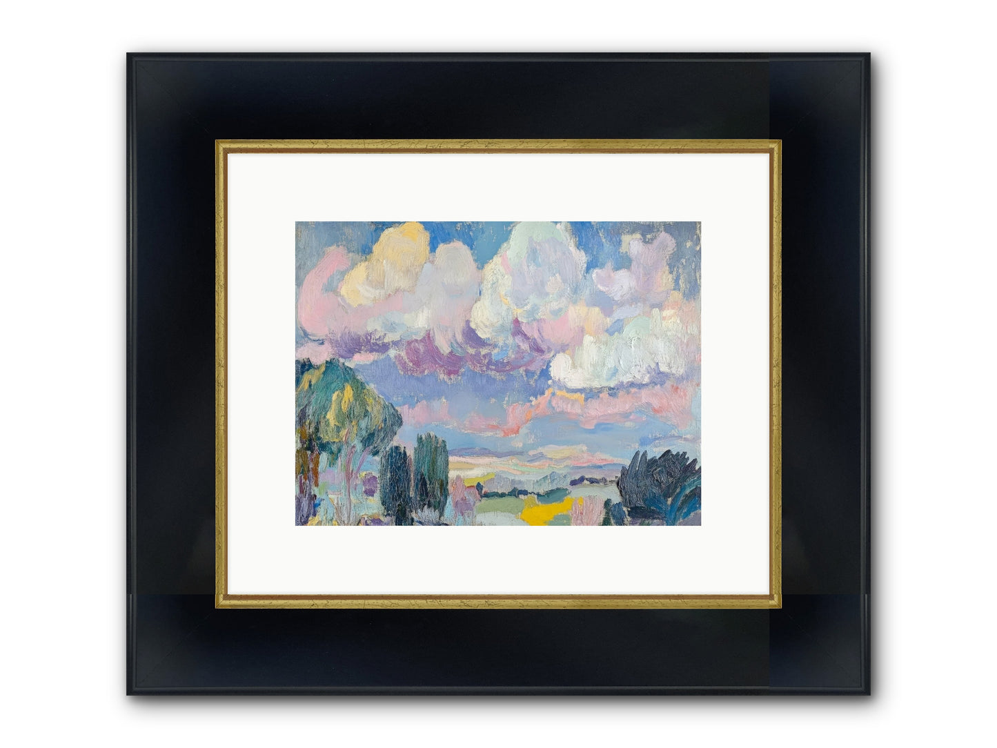 Painted Provence Evening Framed Print - Wide Black w/Gold 12x9