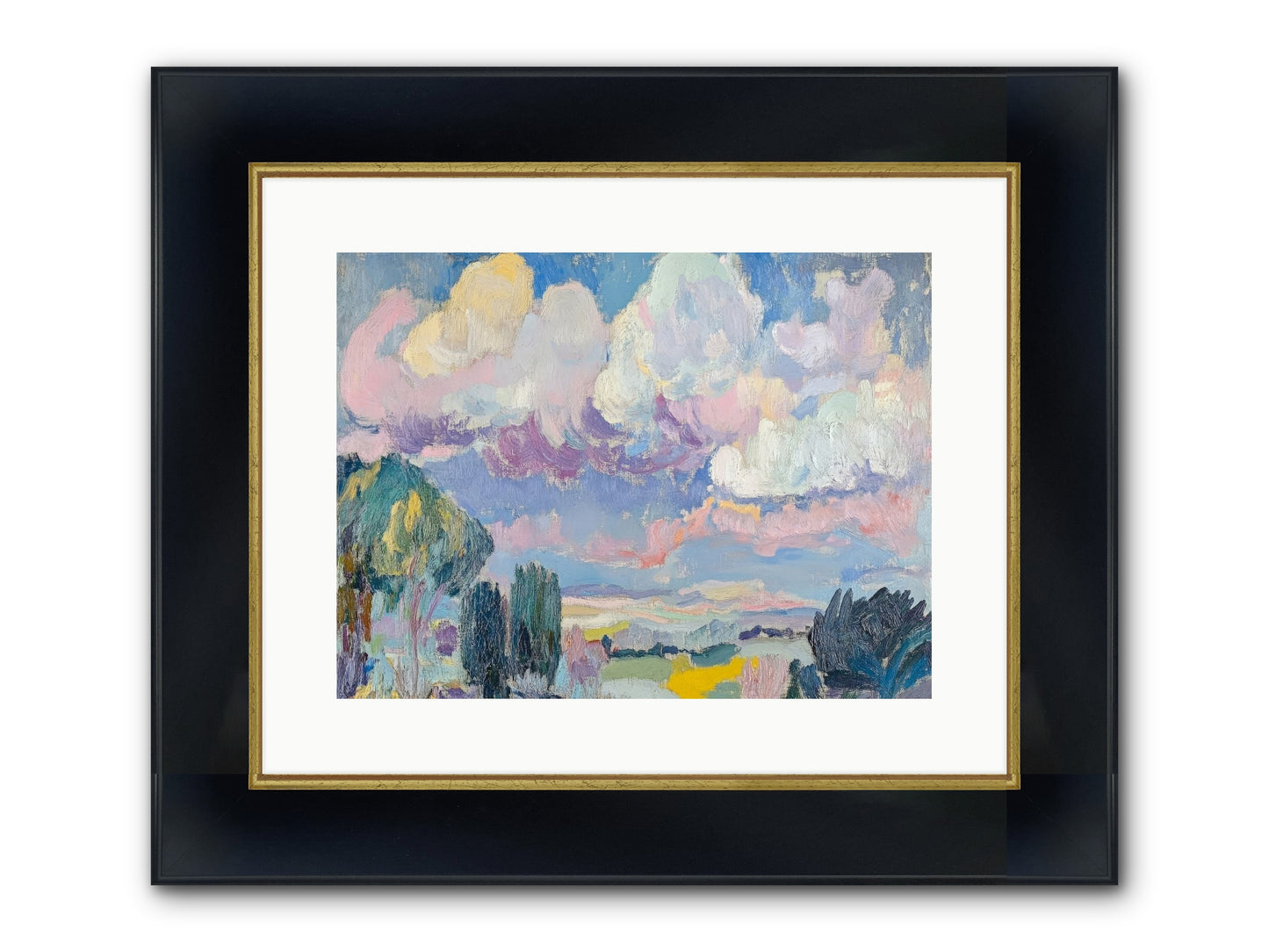 Painted Provence Evening Framed Print - Wide Black w/Gold 16x12