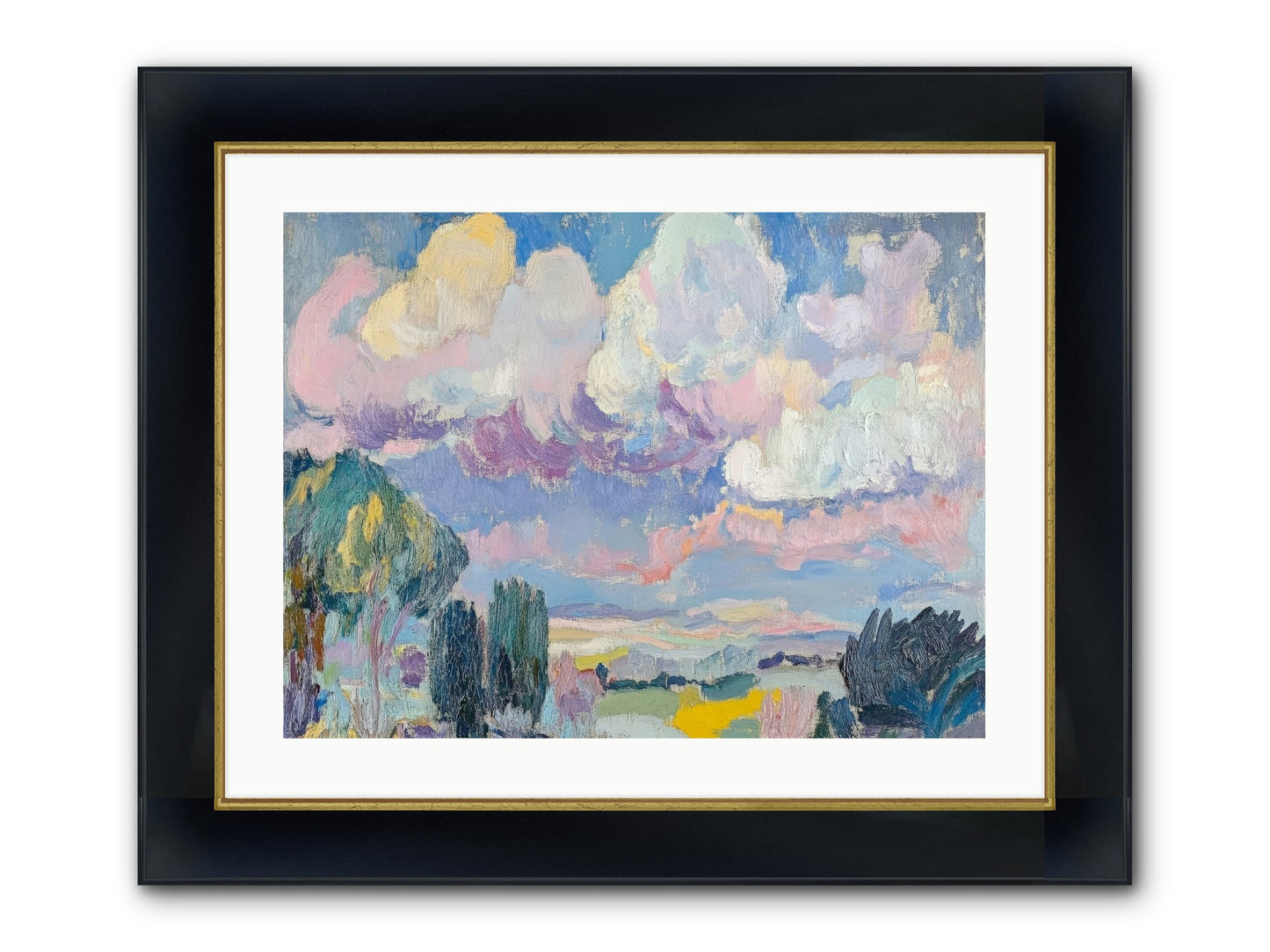 Painted Provence Evening Framed Print - Wide Black w/Gold 24x18