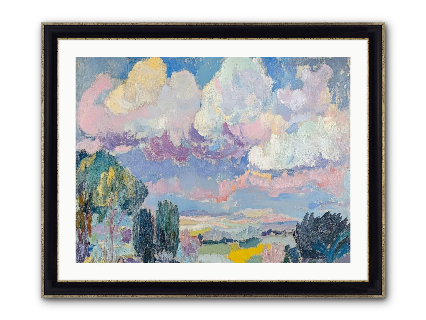 Painted Provence Evening Framed Print - Black & Gold 32x24