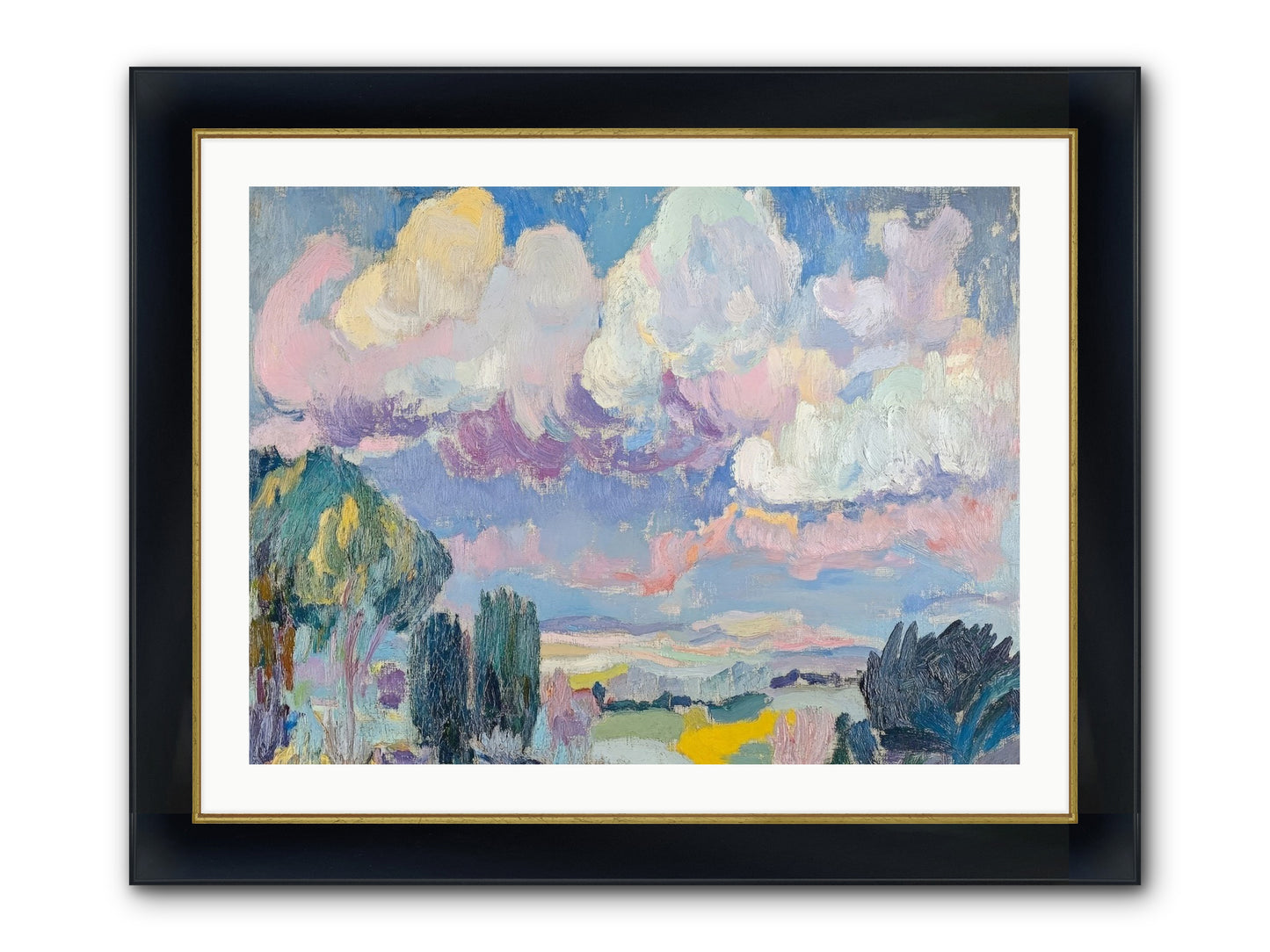 Painted Provence Evening Framed Print - Wide Black w/Gold 32x24