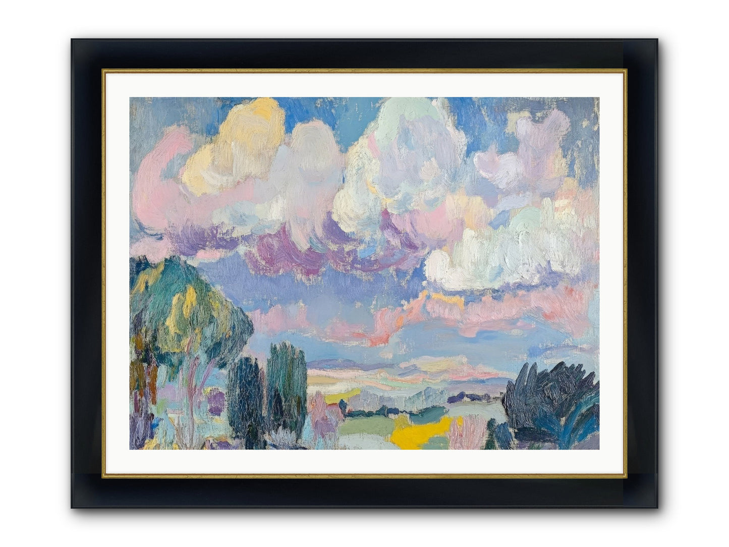 Painted Provence Evening Framed Print - Wide Black w/Gold 40x30