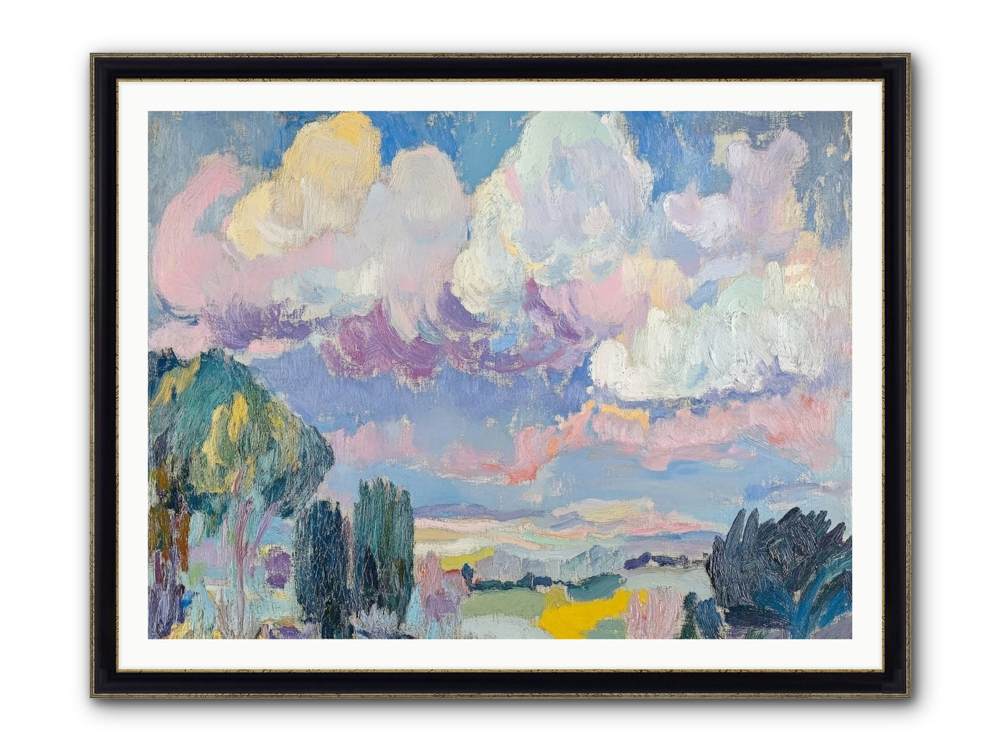 Painted Provence Evening Framed Print - Black & Gold 48x36
