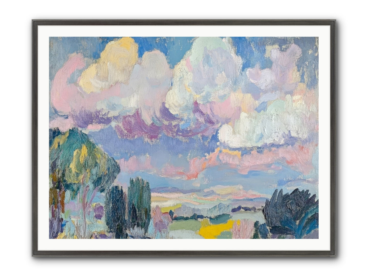 Painted Provence Evening Framed Print - Slimwoods Black/Silver 48x36