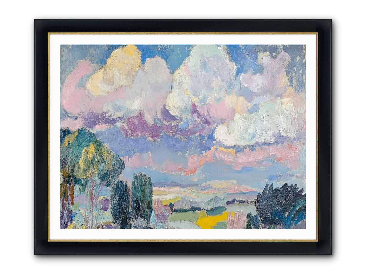 Painted Provence Evening Framed Print - Wide Black w/Gold 48x36