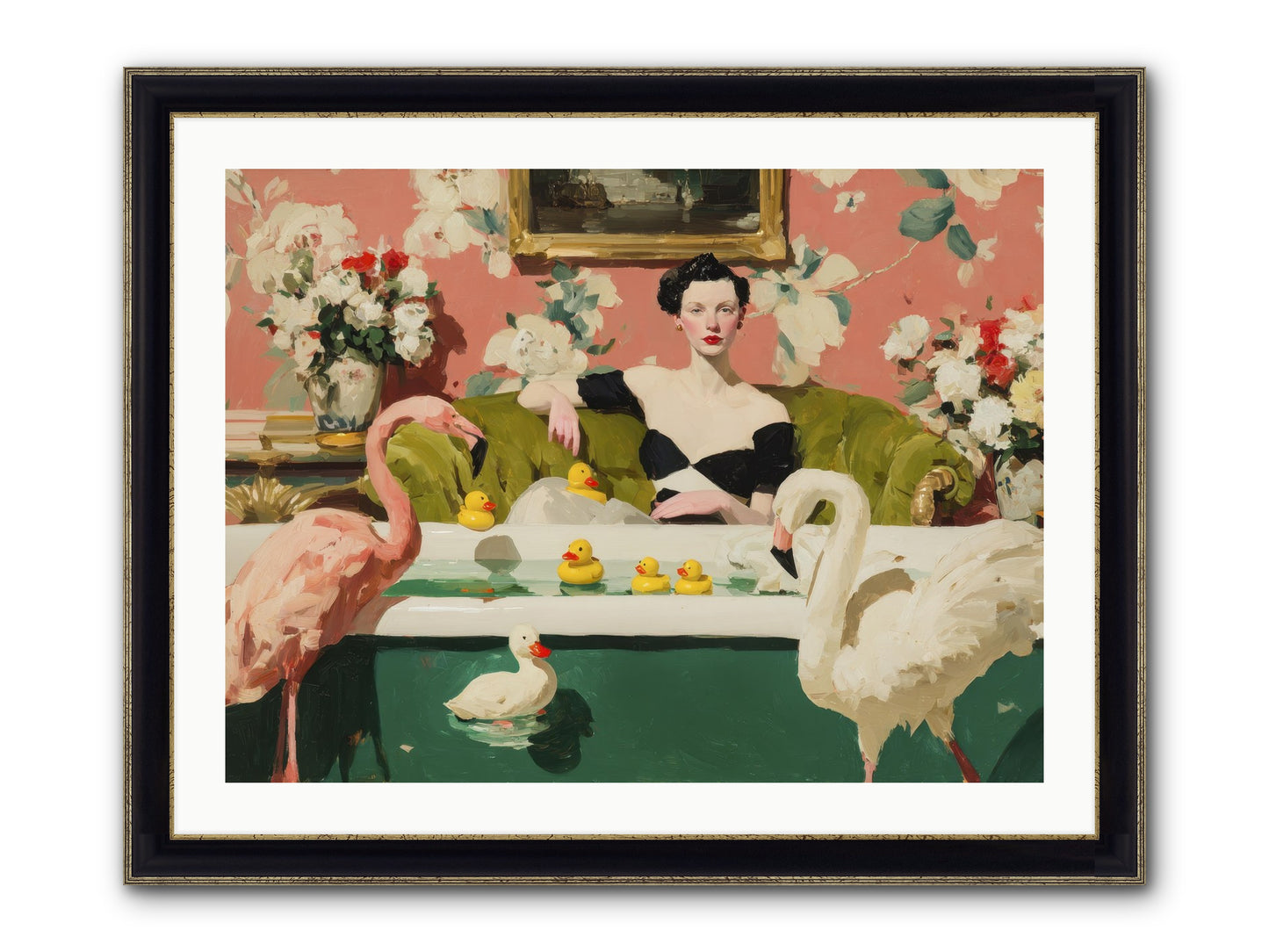 Paper Roses Before Dawn Framed Print - Black & Gold 32x24