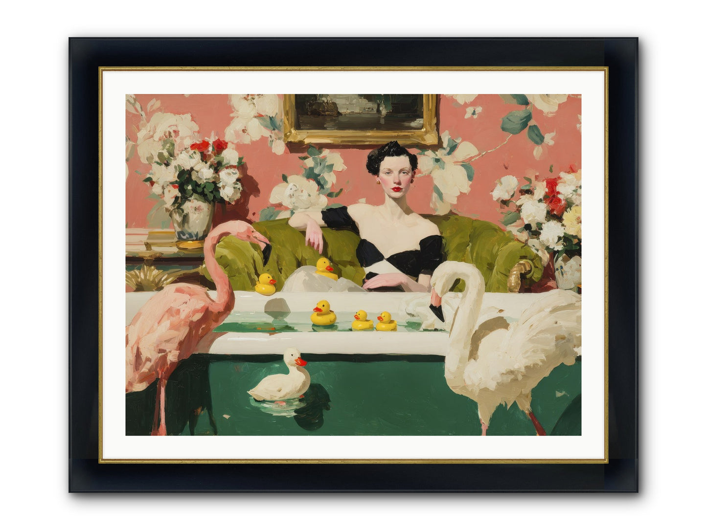 Paper Roses Before Dawn Framed Print - Wide Black w/Gold 40x30