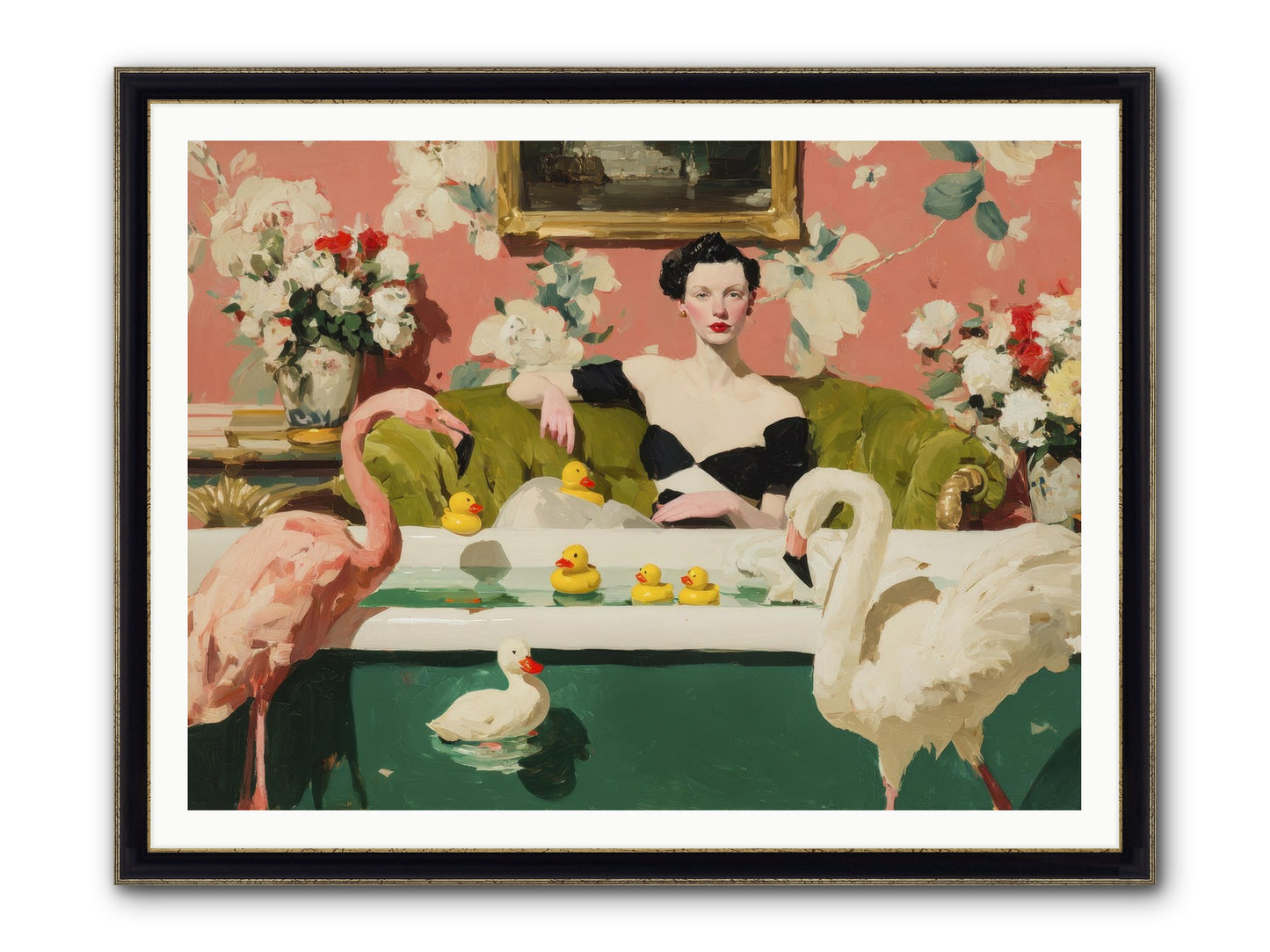 Paper Roses Before Dawn Framed Print - Black & Gold 48x36