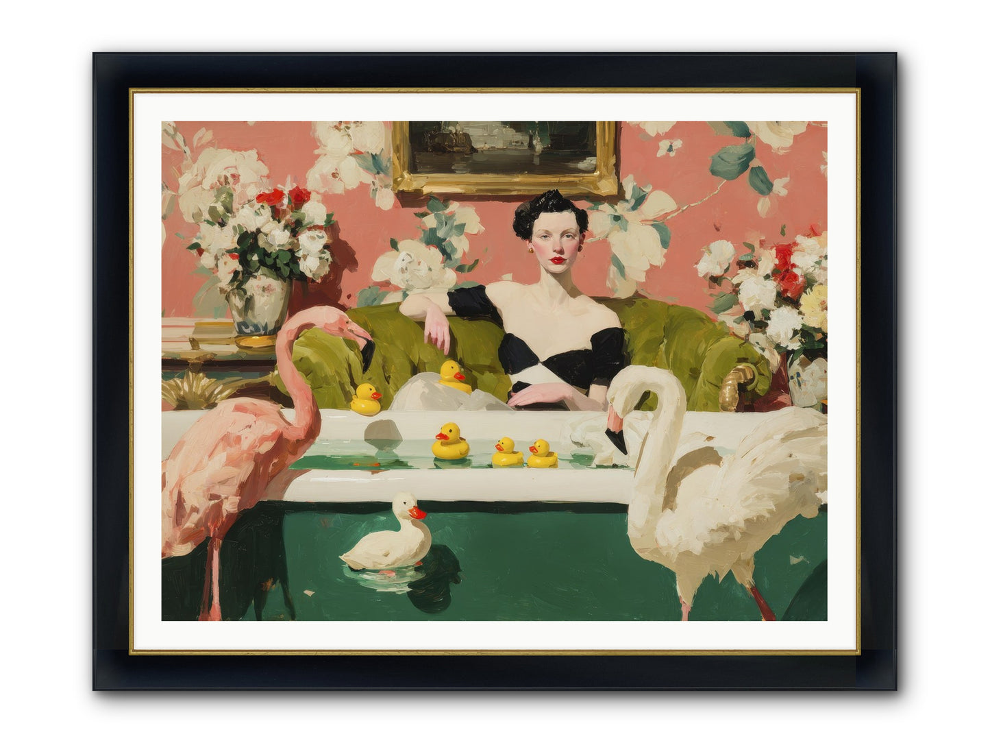 Paper Roses Before Dawn Framed Print - Wide Black w/Gold 48x36