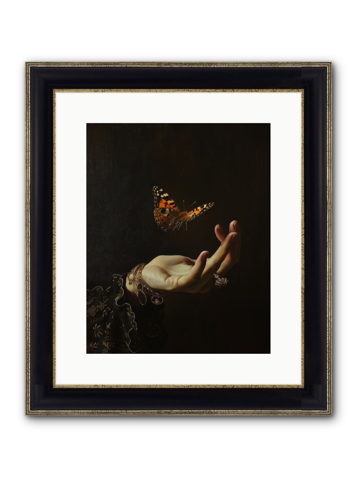 Papillon Crépuscule Framed Print - Black & Gold 12x15