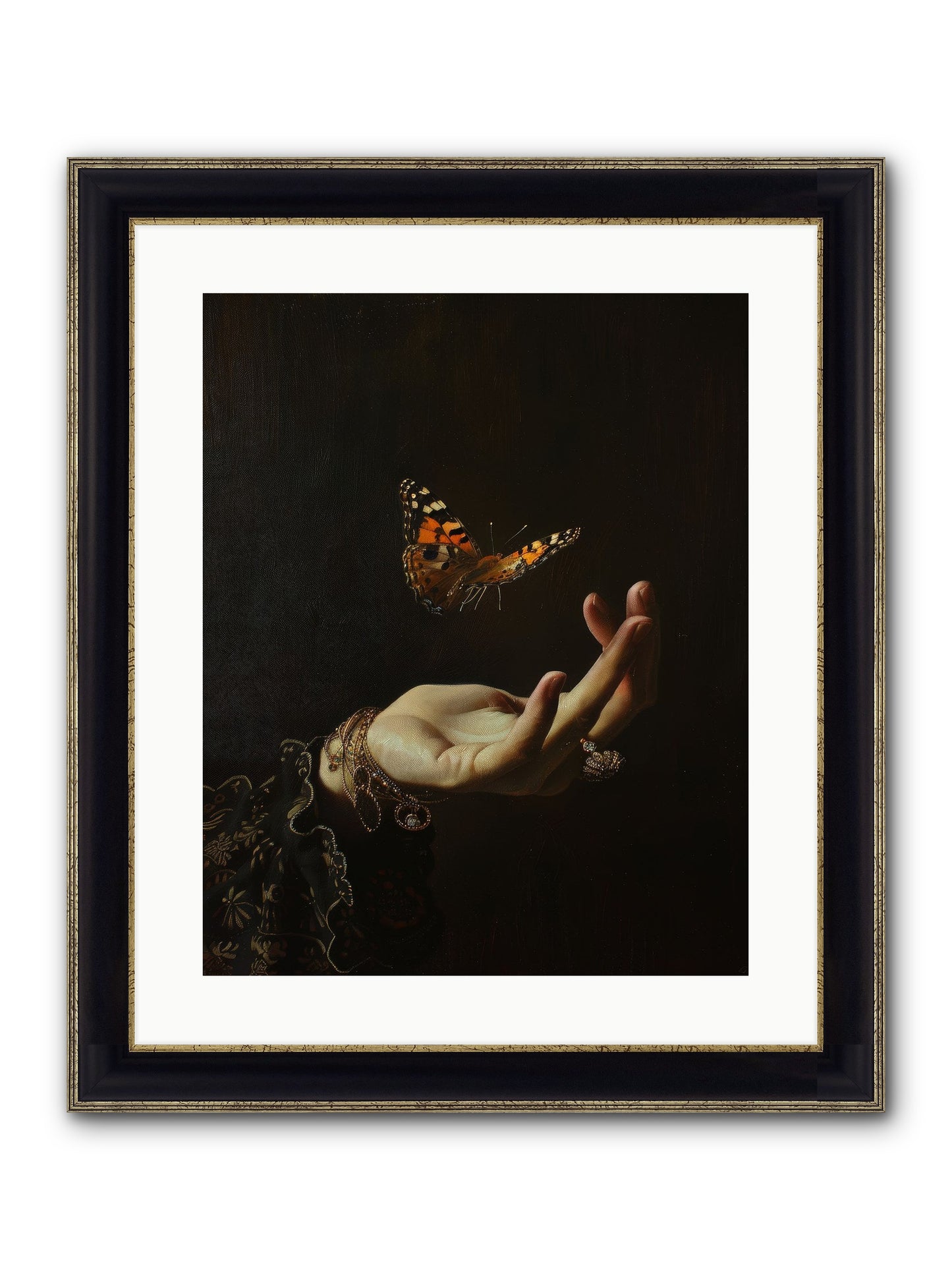 Papillon Crépuscule Framed Print - Black & Gold 16x20