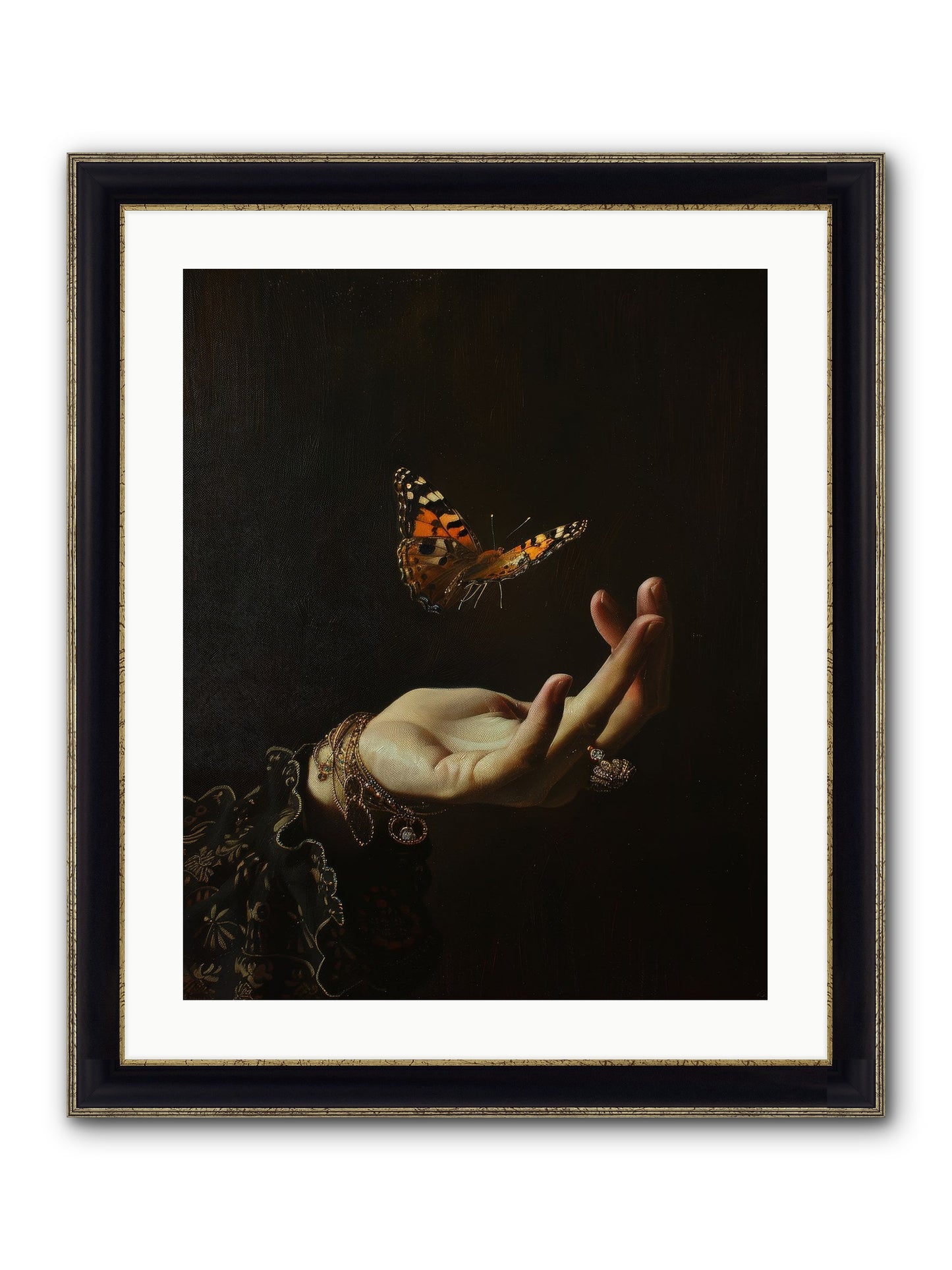 Papillon Crépuscule Framed Print - Black & Gold 20x25