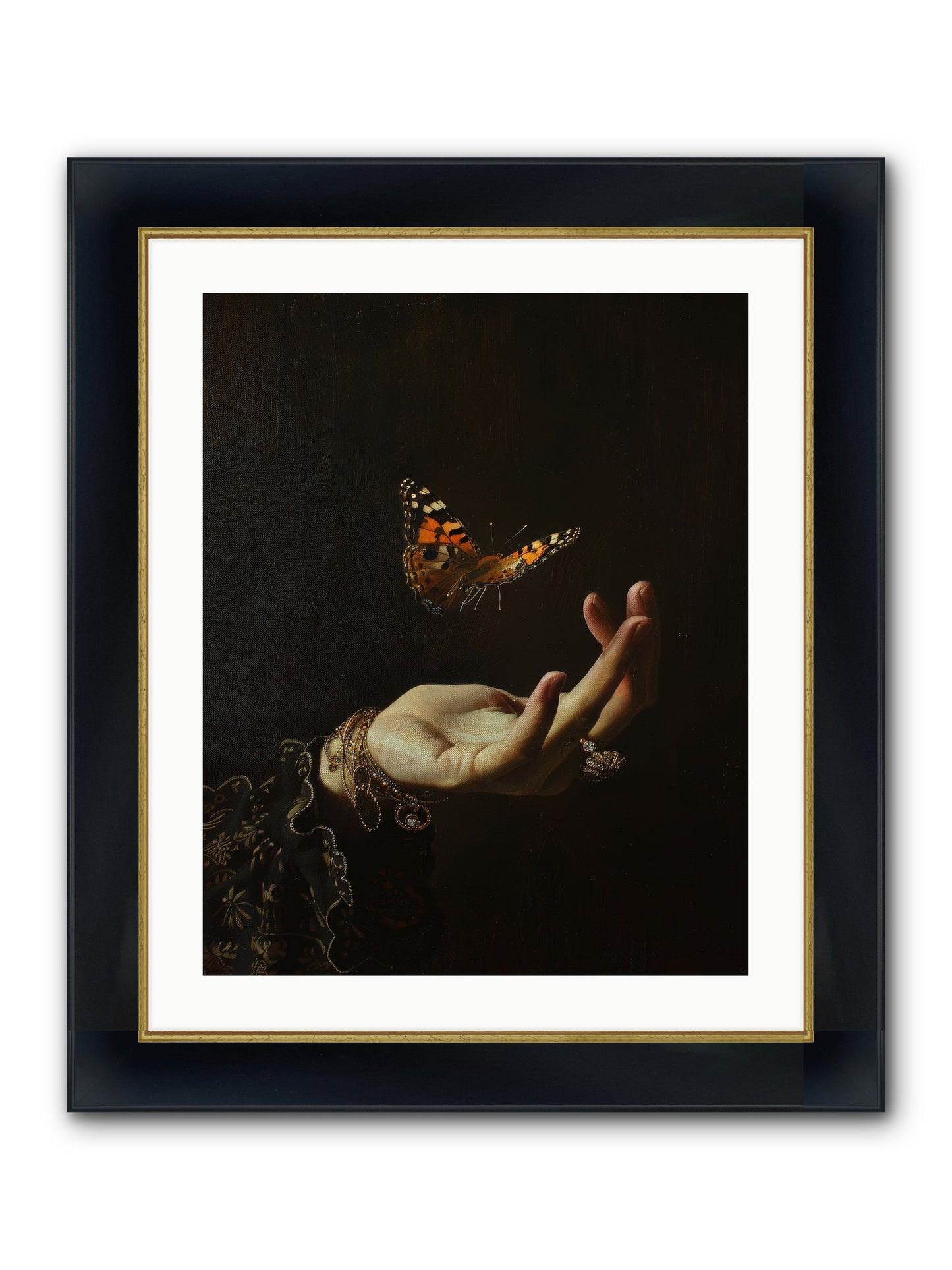 Papillon Crépuscule Framed Print - Wide Black w/Gold 20x25